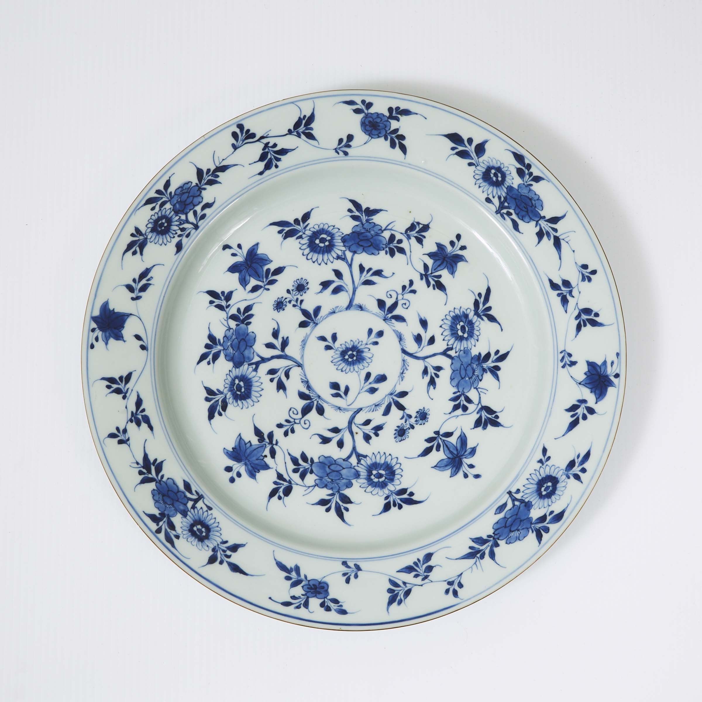 A Large Blue and White 'Floral' Charger, 18th Century
