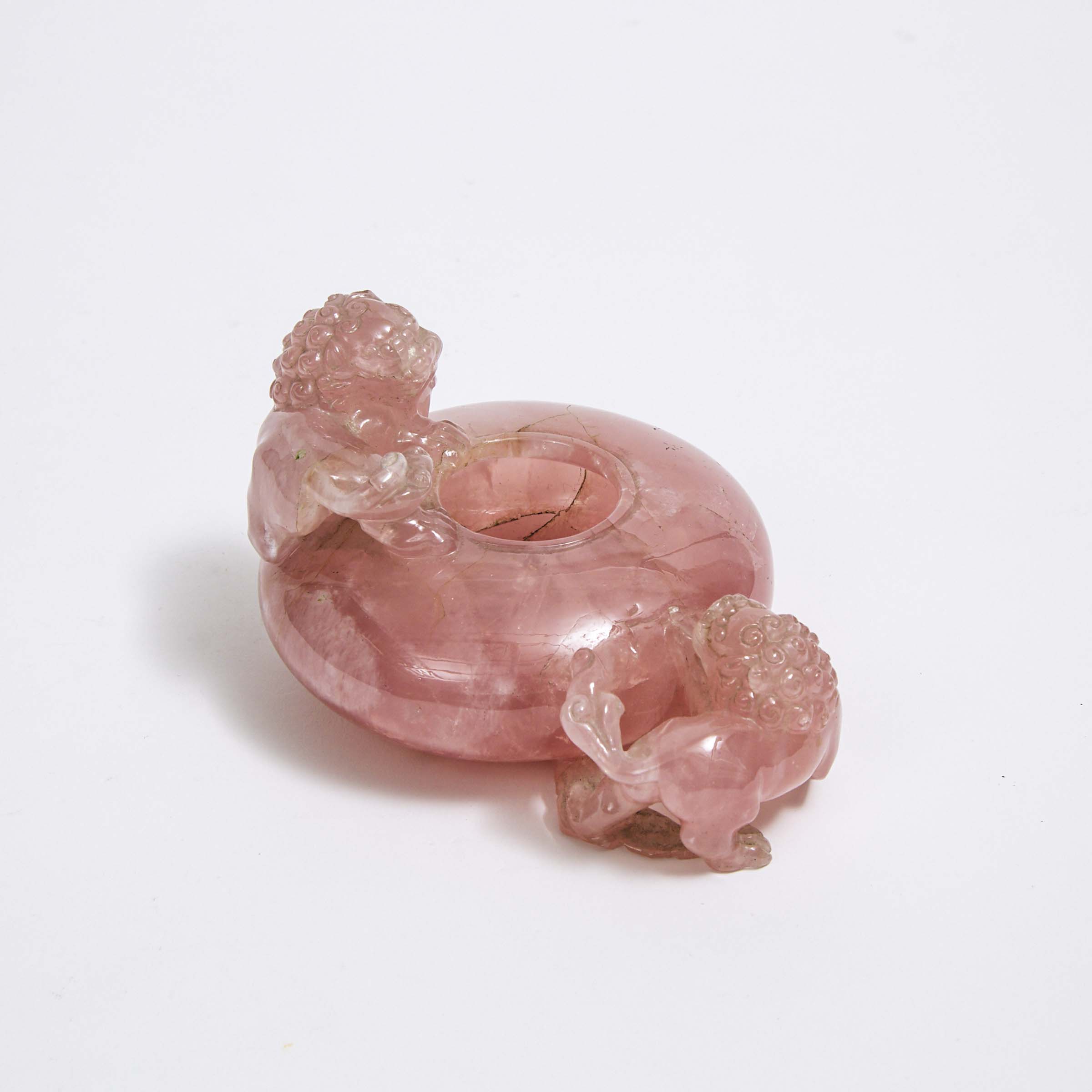 A Chinese Rose Quartz 'Lions' Brushwasher, Qing Dynasty, 18th/19th Century