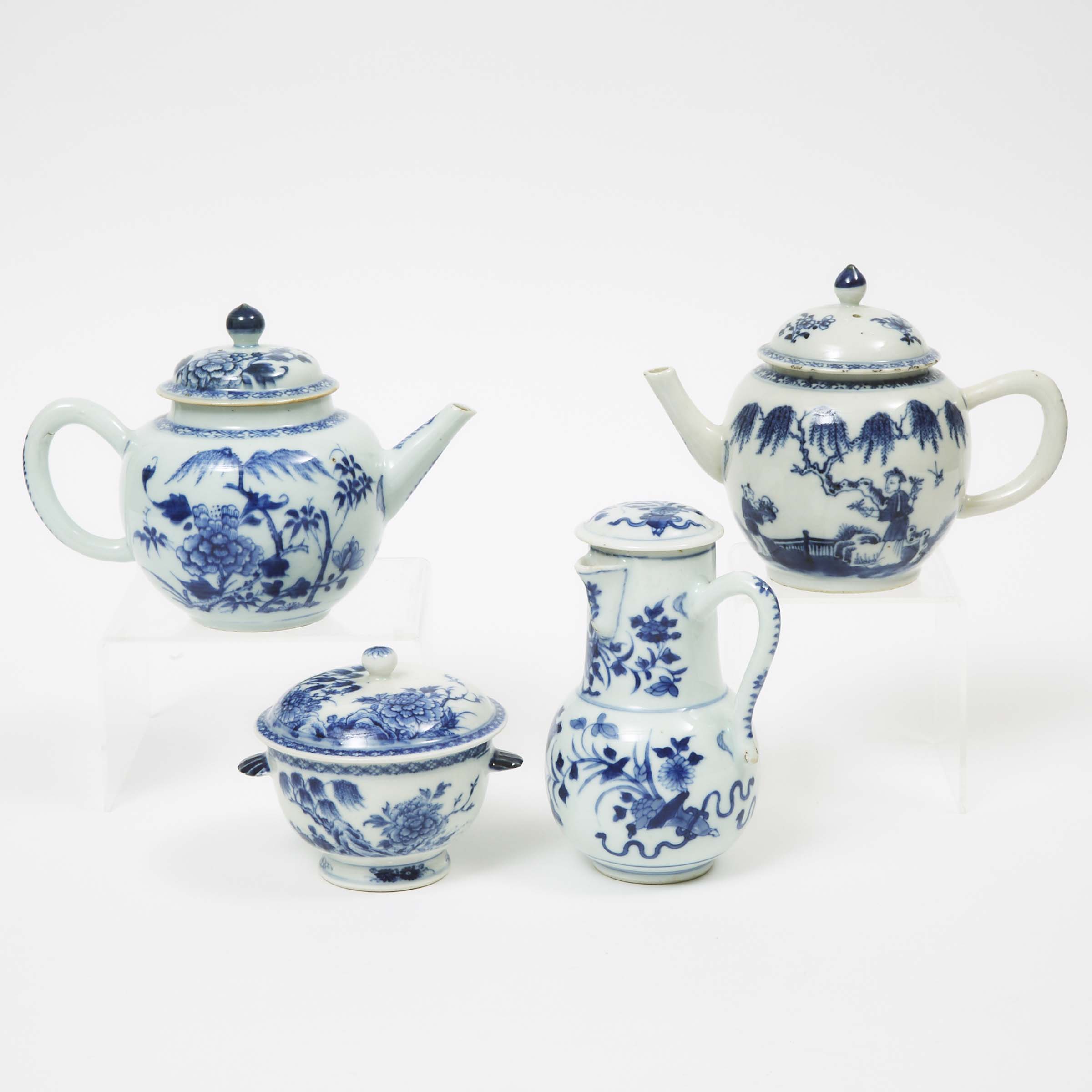 Two Chinese Export Blue and White Teapots, together with a Lidded Creamer and Sugar Bowl, 18th/19th Century