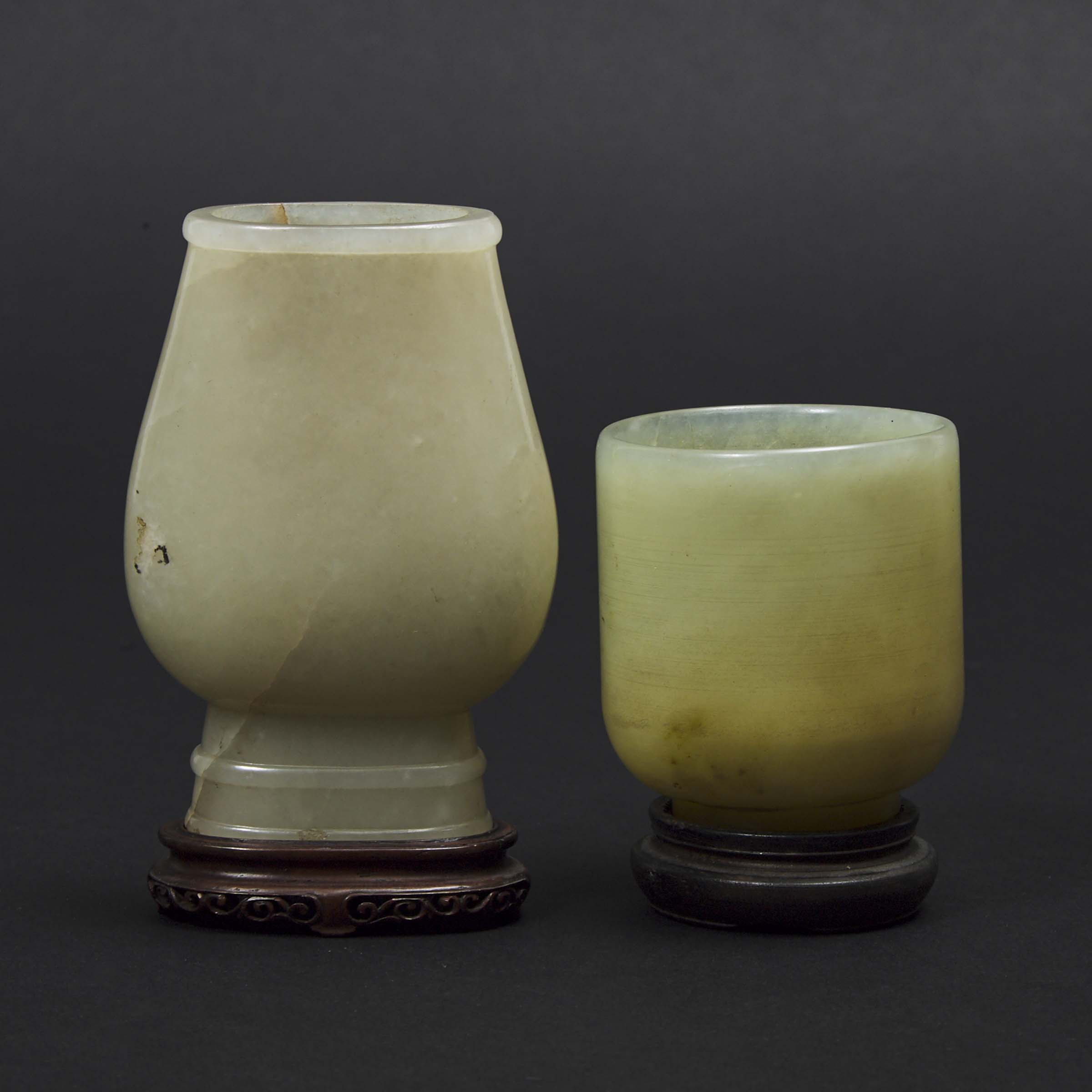 A White Jade Vase, together with a Pale Celadon Jade Cup, 19th/20th Century