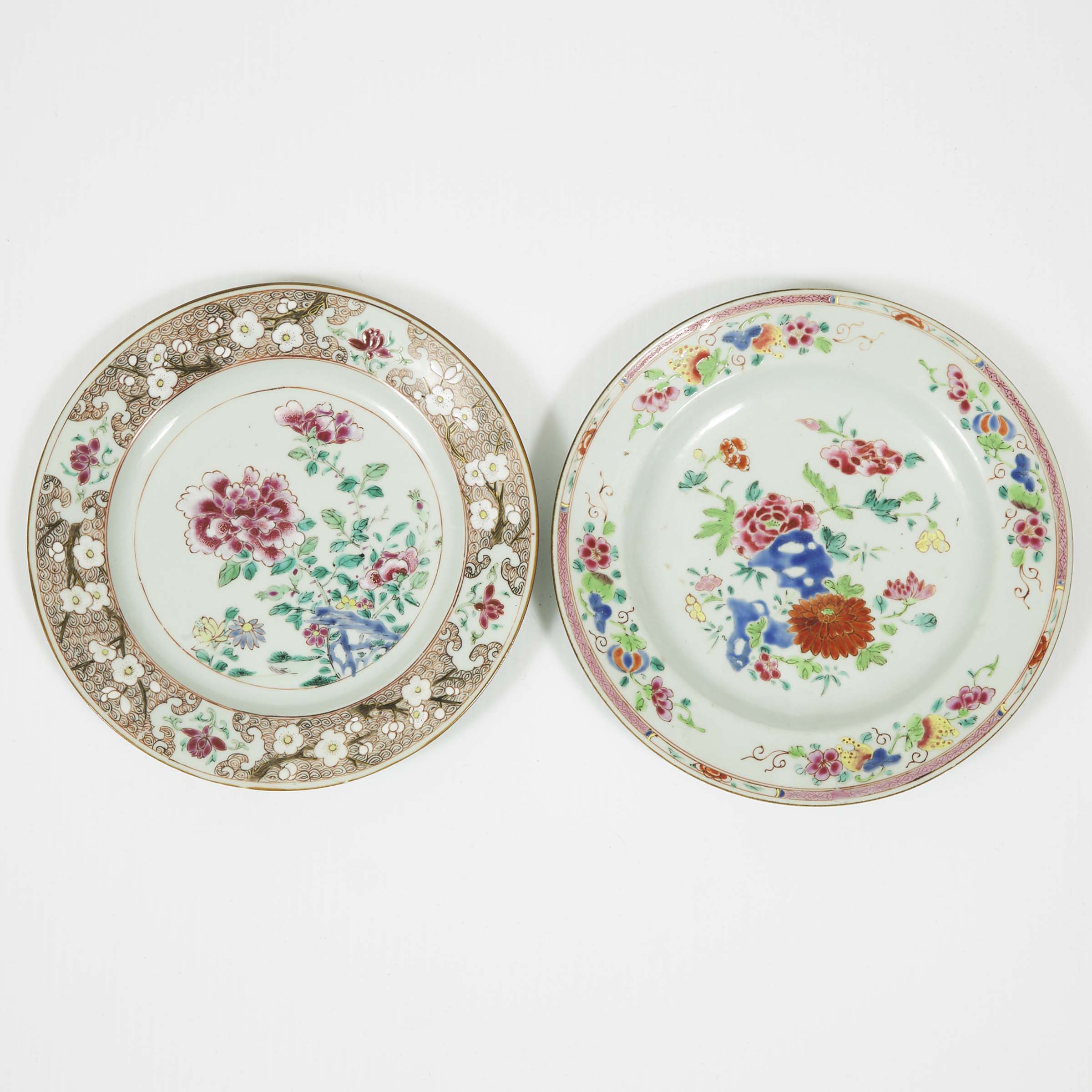 Two Famille Rose Plates with Flowers, 18th Century