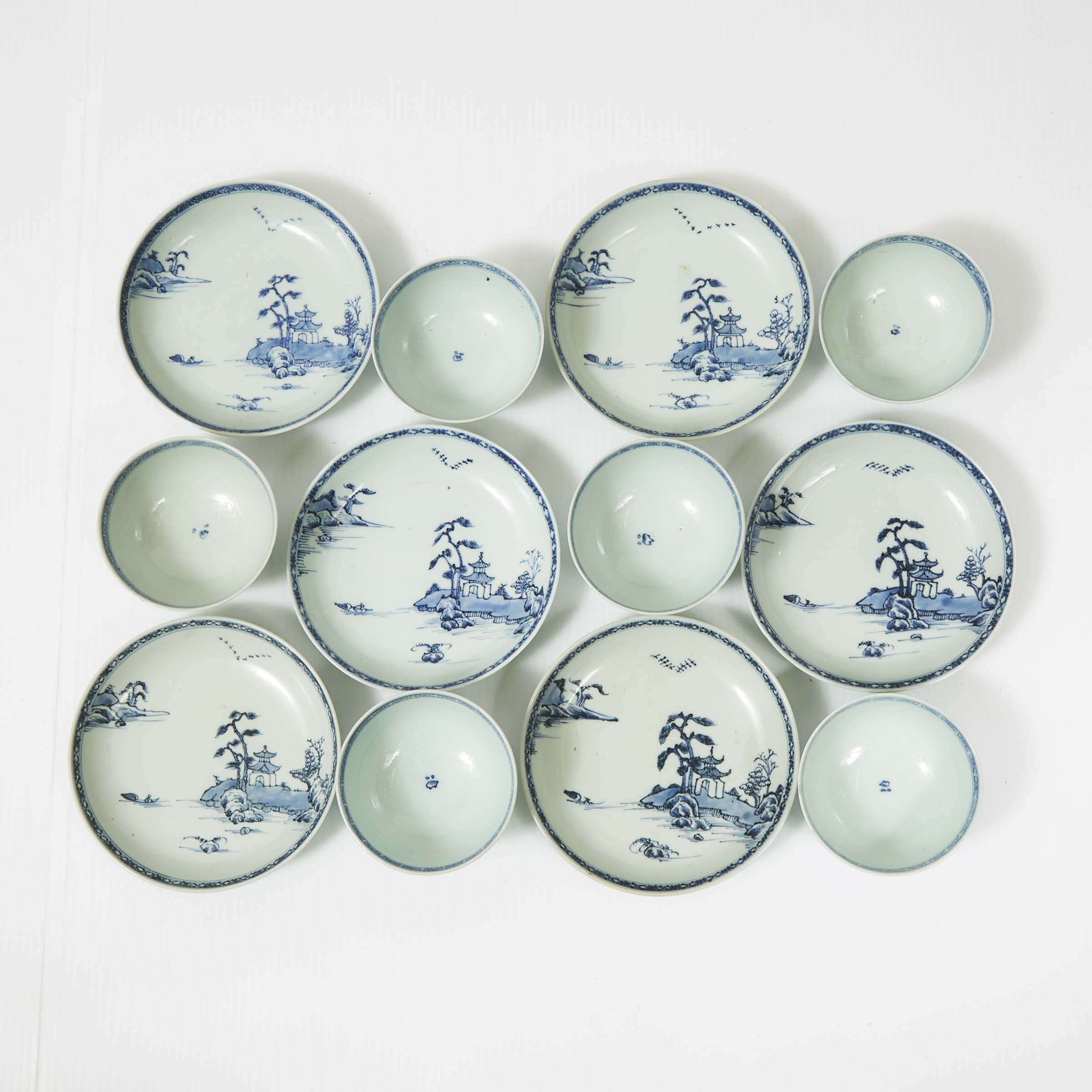 A Set of Twelve 'Flying Geese' Pattern Bowls and Saucer Dishes from the Nanking Cargo, Qianlong Period, Circa 1750