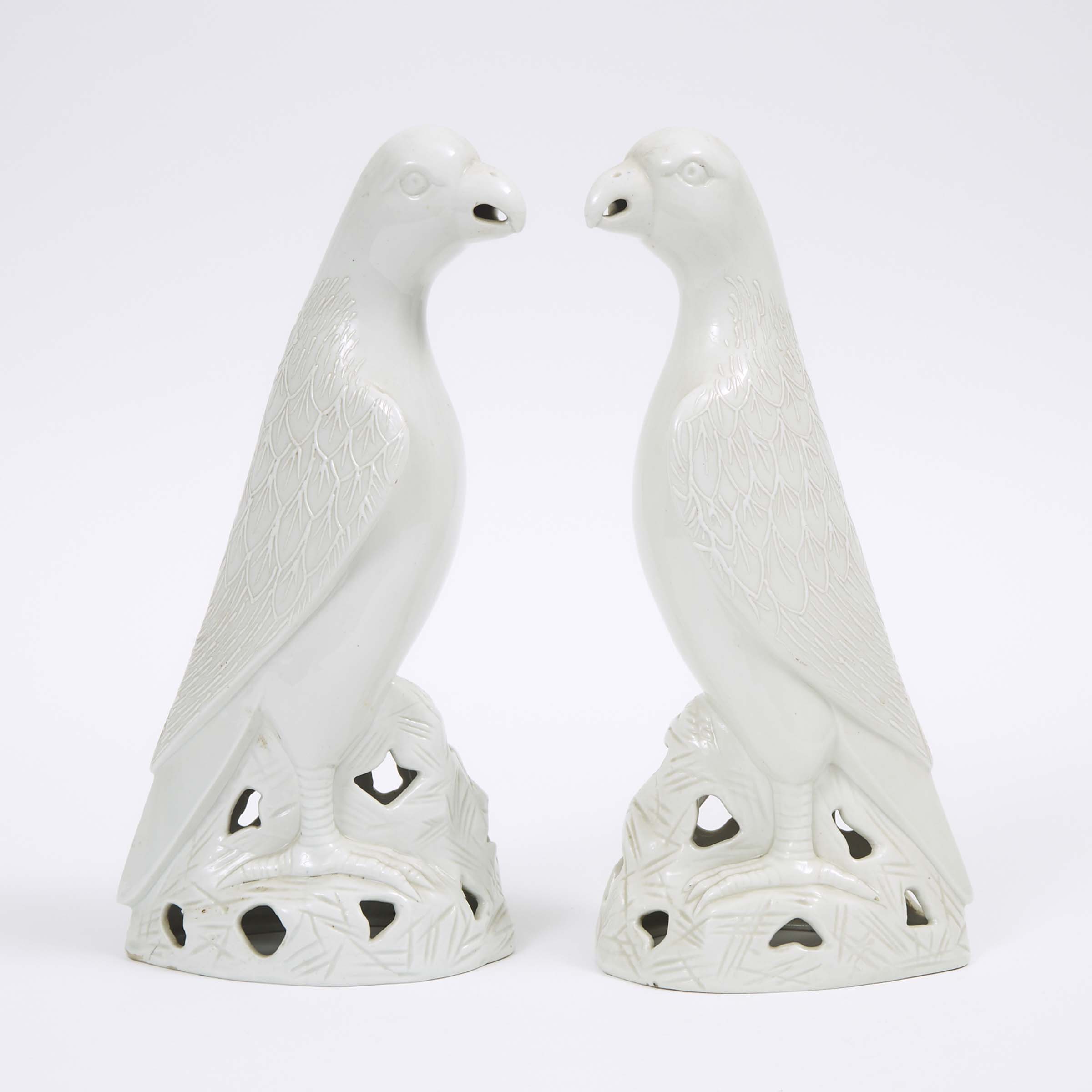 A Pair of Blanc-de-Chine Parrots, 19th Century or Later