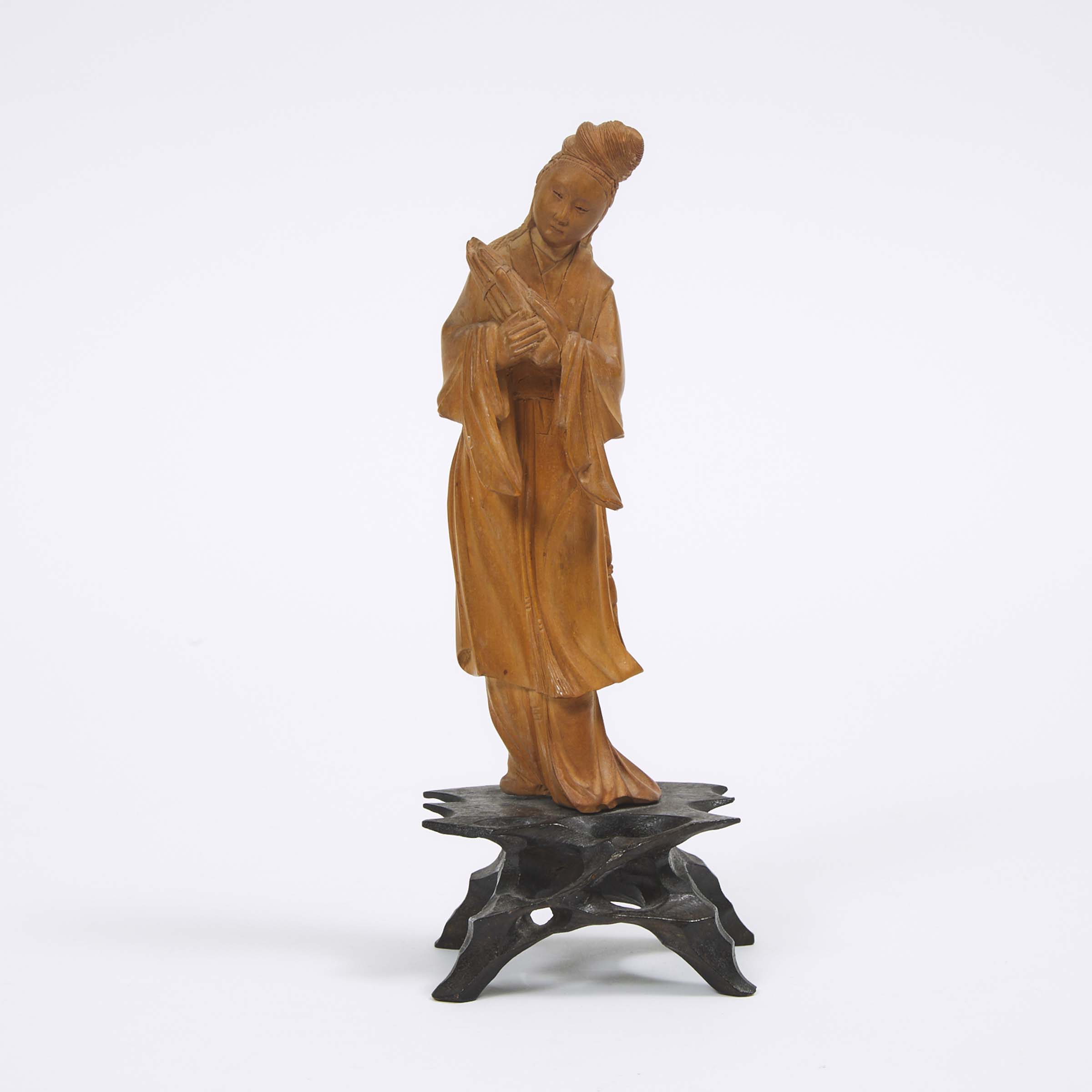 A Chinese Boxwood Carving of Female Musician, 20th Century