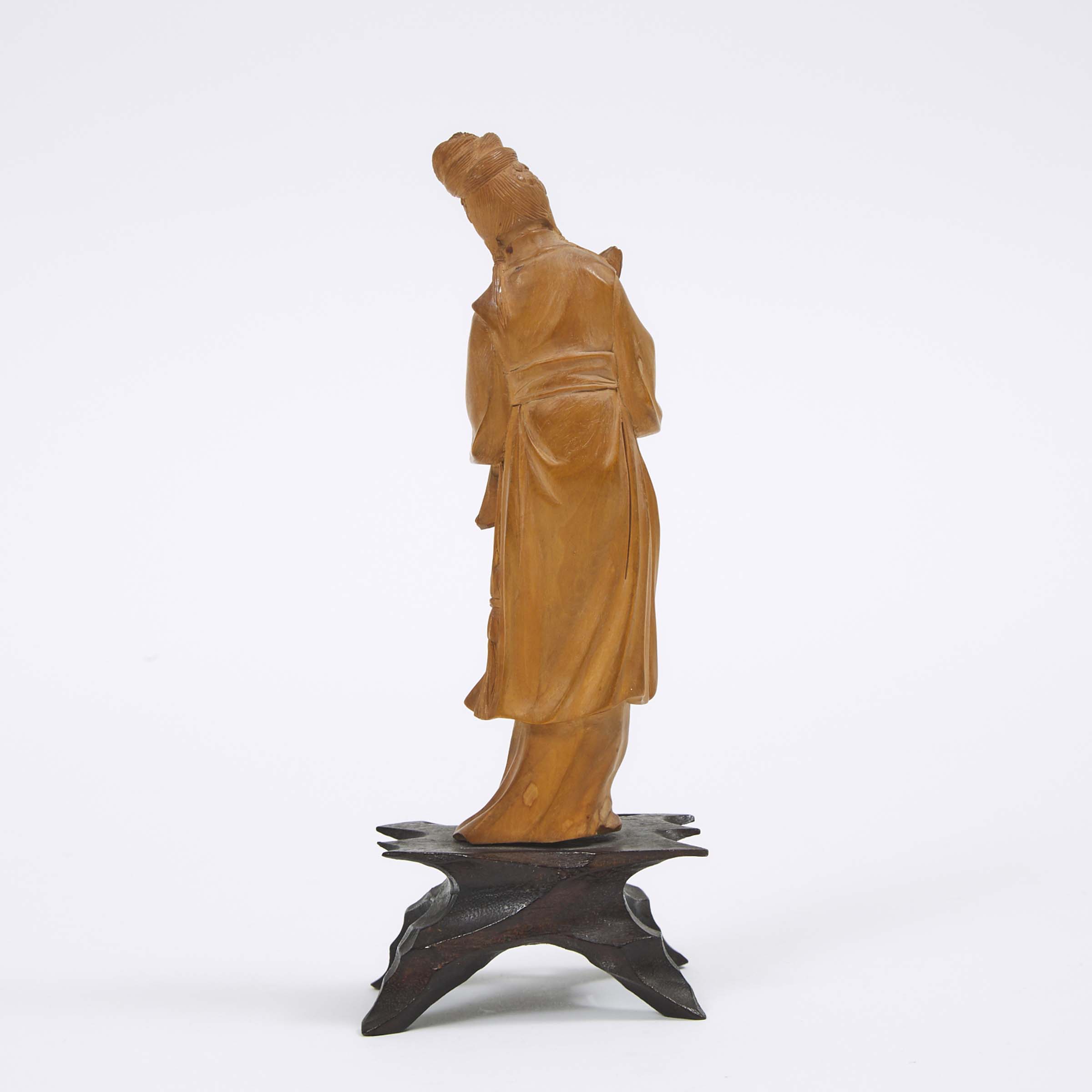 A Chinese Boxwood Carving of Female Musician, 20th Century