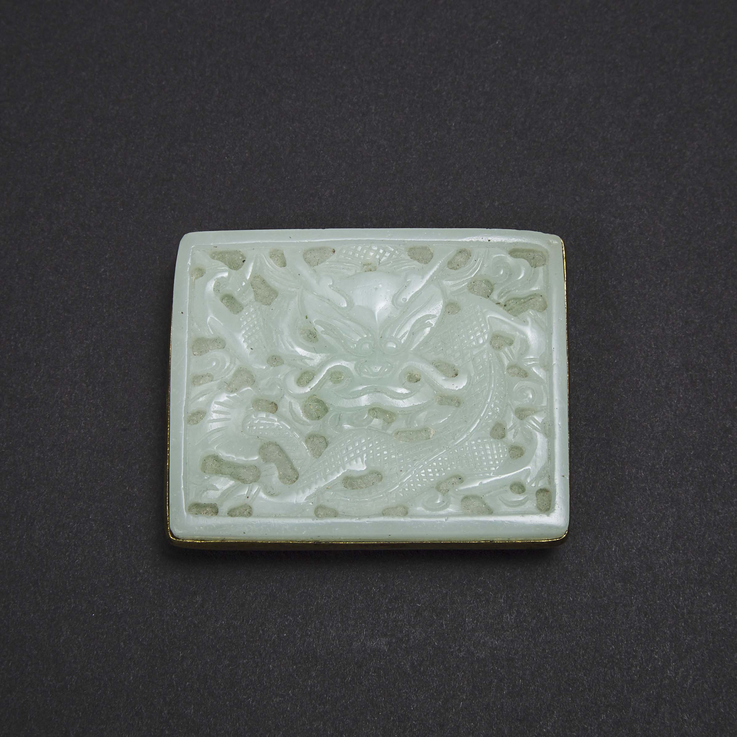 A Pale Celadon 'Dragon' Jade-Inset Gilt-Metal Belt Buckle