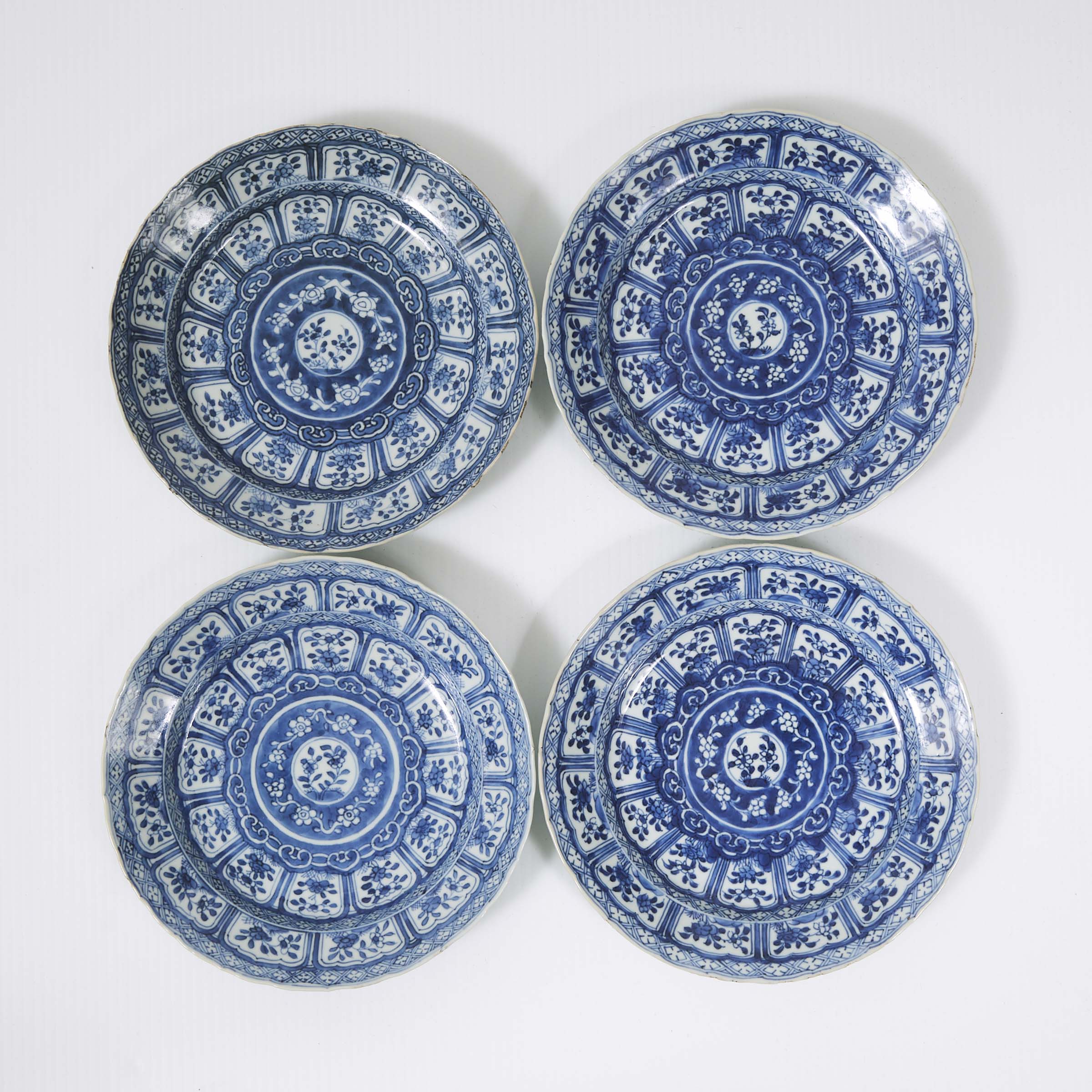 A Set of Four Chinese Blue and White 'Floral' Dishes, Kangxi Period, 17th/18th Century