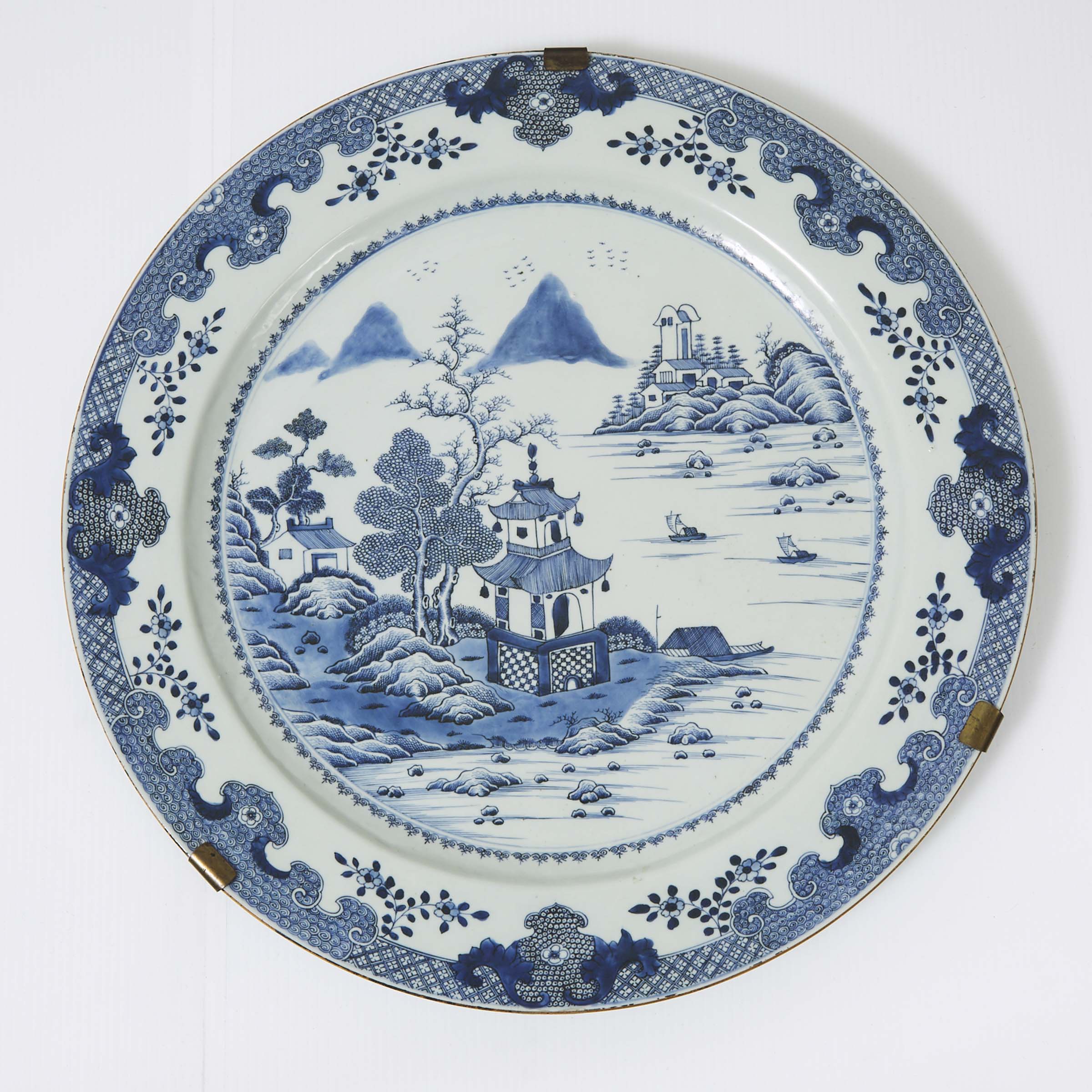 A Massive Blue and White 'Landscape' Charger, 18th Century