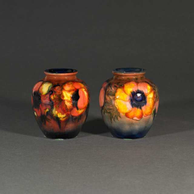 Pair of Moorcroft Flambé Anemone Vases, c.1930