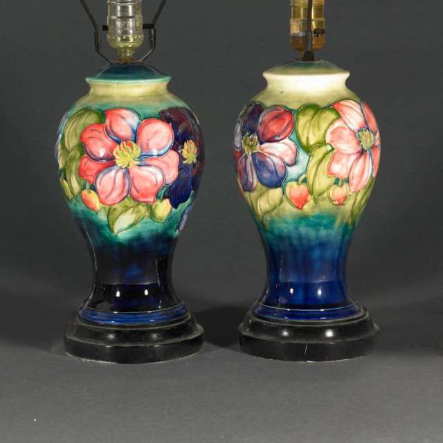 Pair of Moorcroft Clematis Table Lamps, c.1945-49