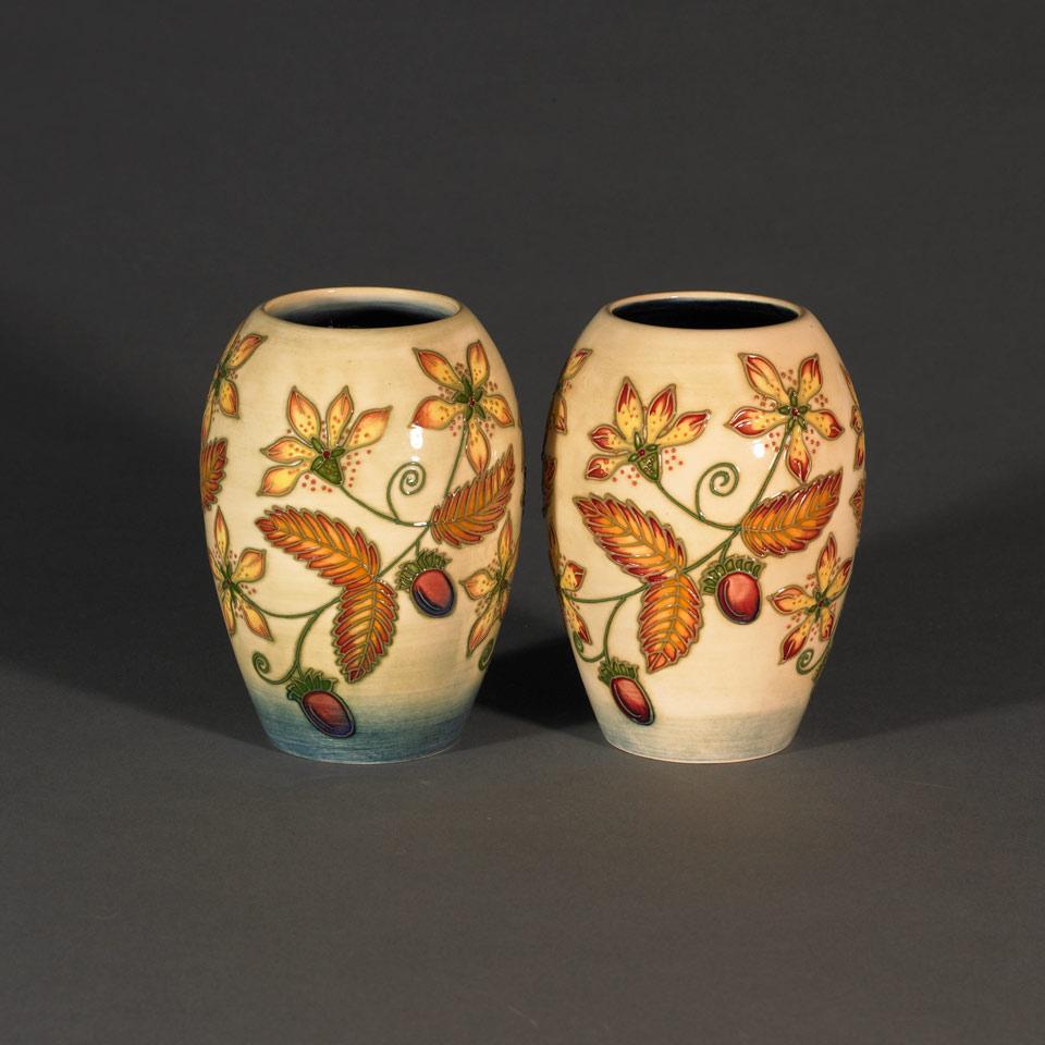 Pair of Moorcroft Serviceberry Vases, 2000