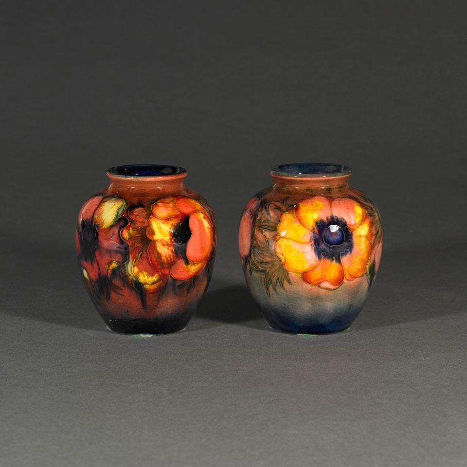 Pair of Moorcroft Flambé Anemone Vases, c.1930