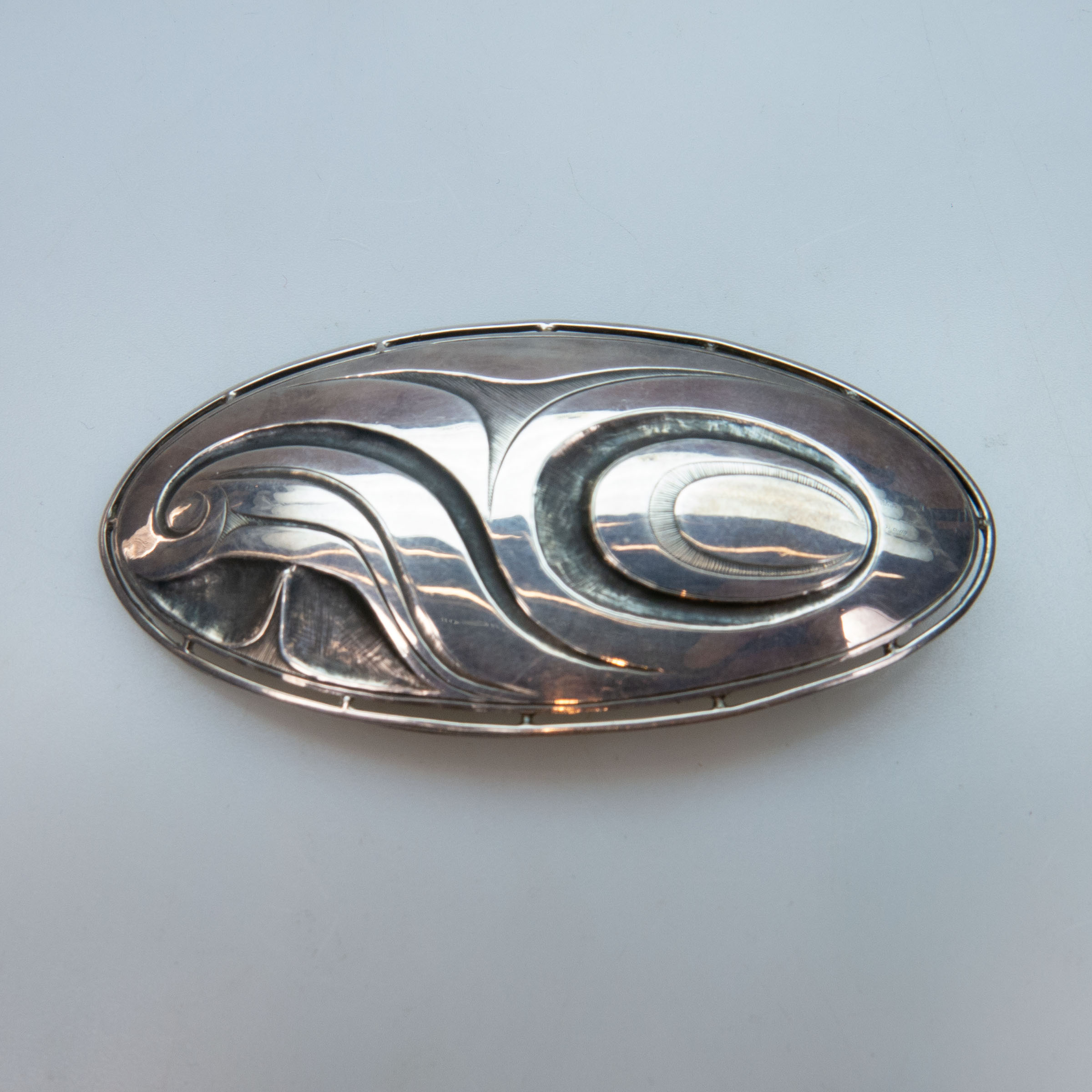 Richard (Rick) Adkins, Haida Nations Silver Oval Brooch/Pendant