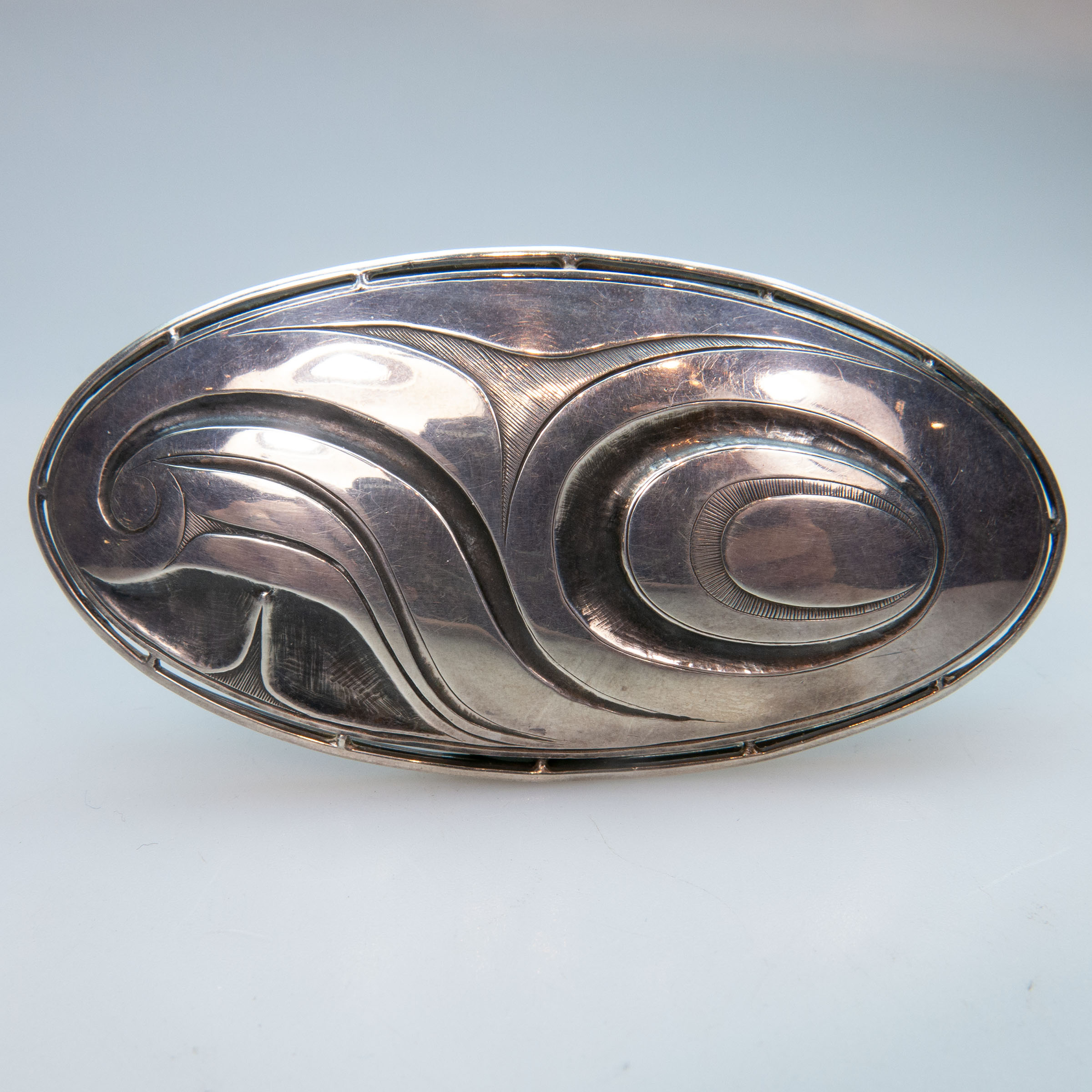 Richard (Rick) Adkins, Haida Nations Silver Oval Brooch/Pendant