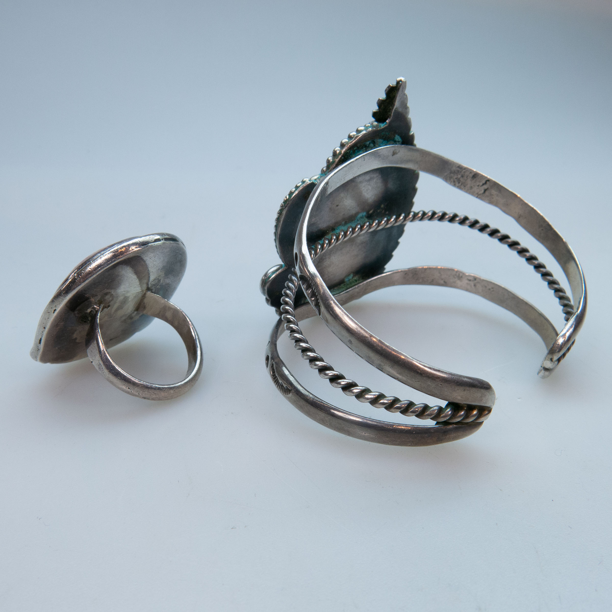 Navajo Silver Open Bangle And Ring