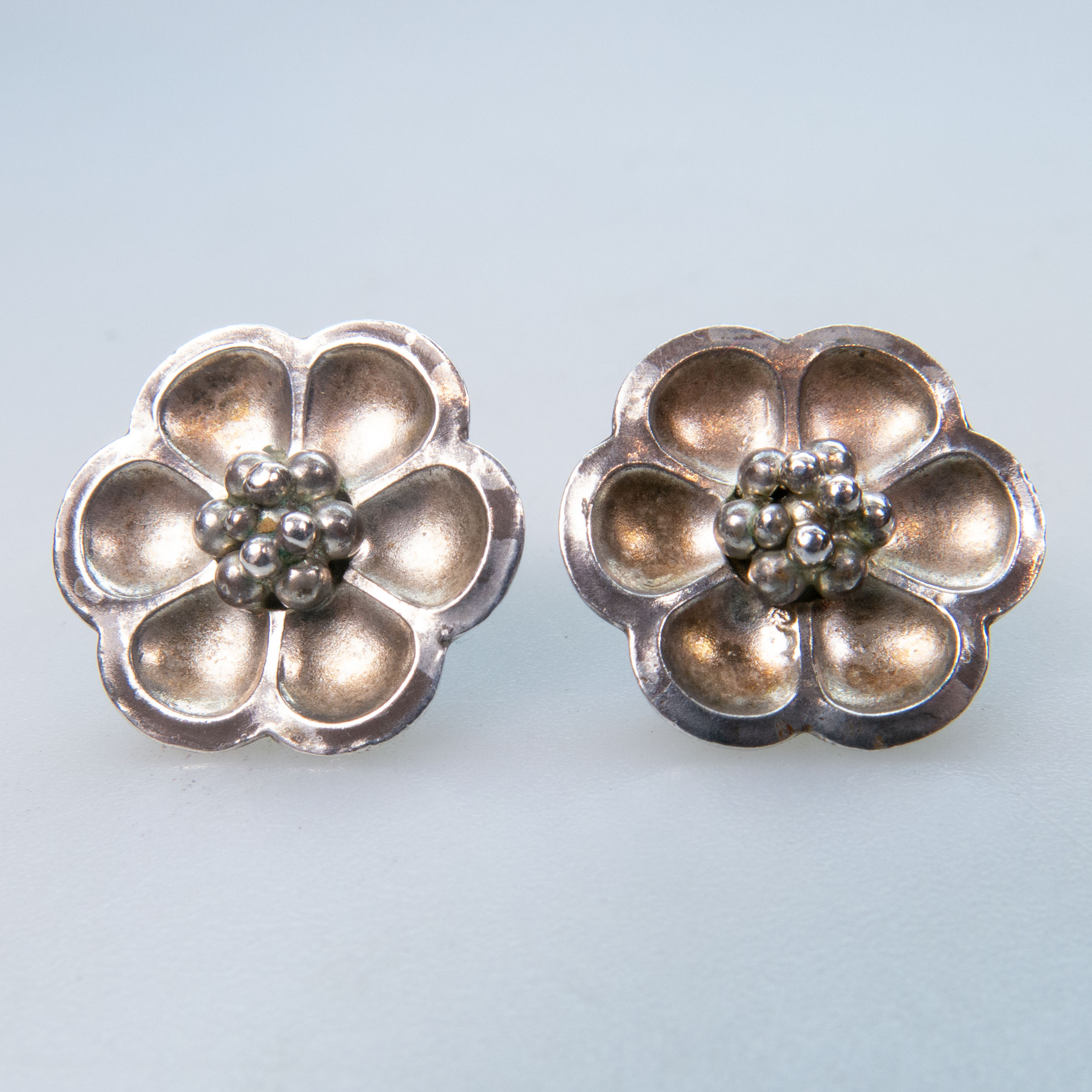 Pair Of Georg Jensen Danish Sterling Silver Button Earrings