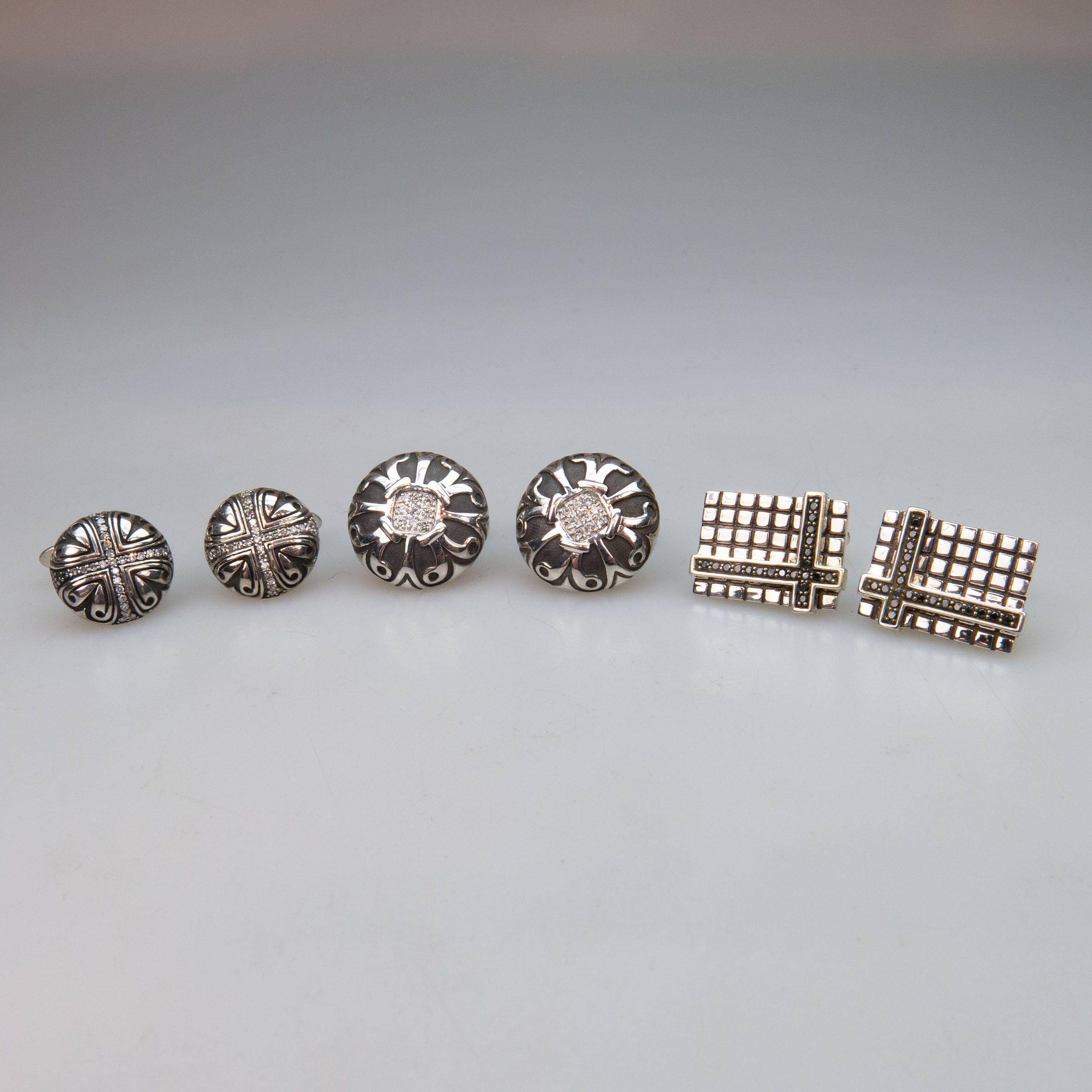 3 Pairs Of Sterling Silver Cufflinks