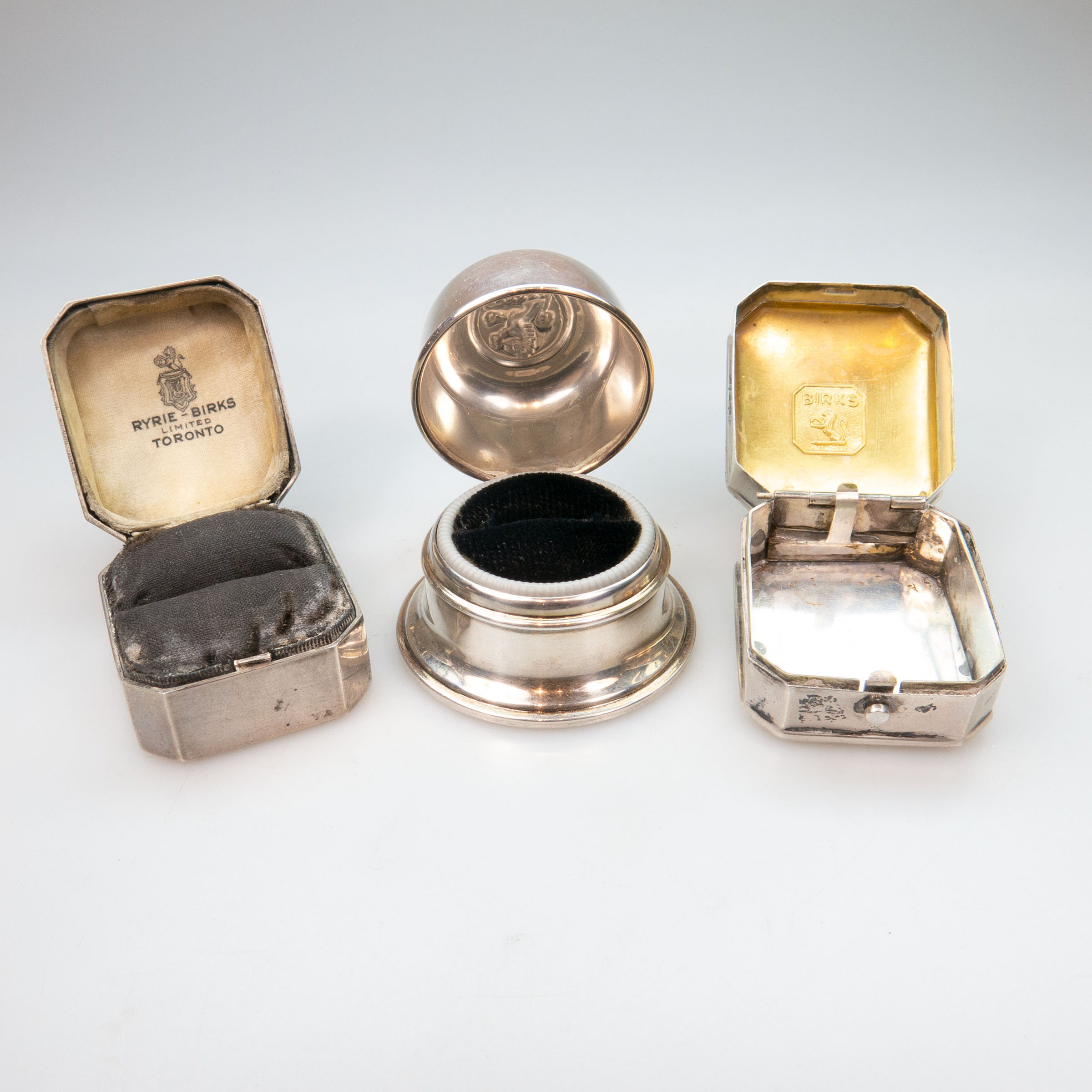 Birks Silver-Plated And Two Birks Sterling Silver Ring Boxes
