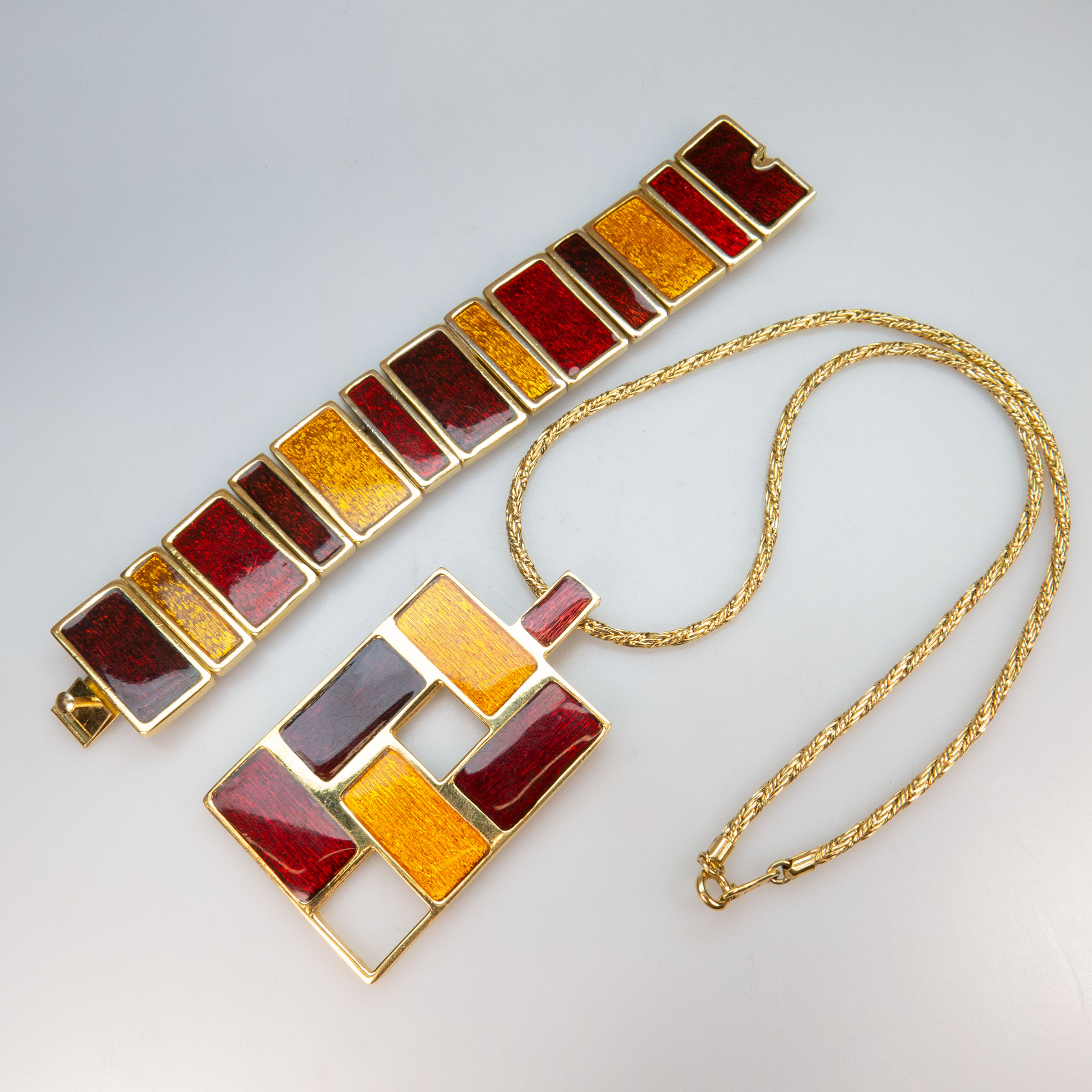 Joël Gold-Tone Metal And Enamelled Pendant And Bracelet Set