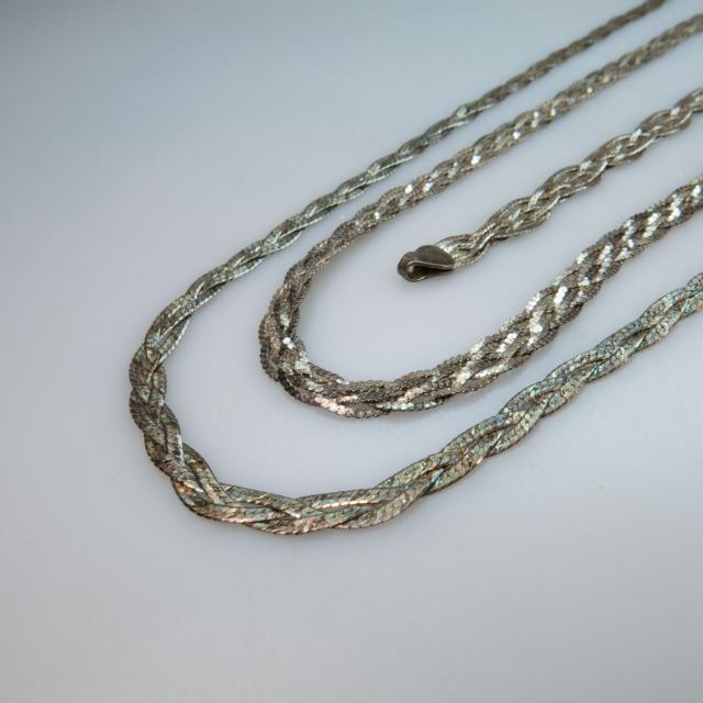 2 Woven Silver Chains And A Woven Silver Bracelet