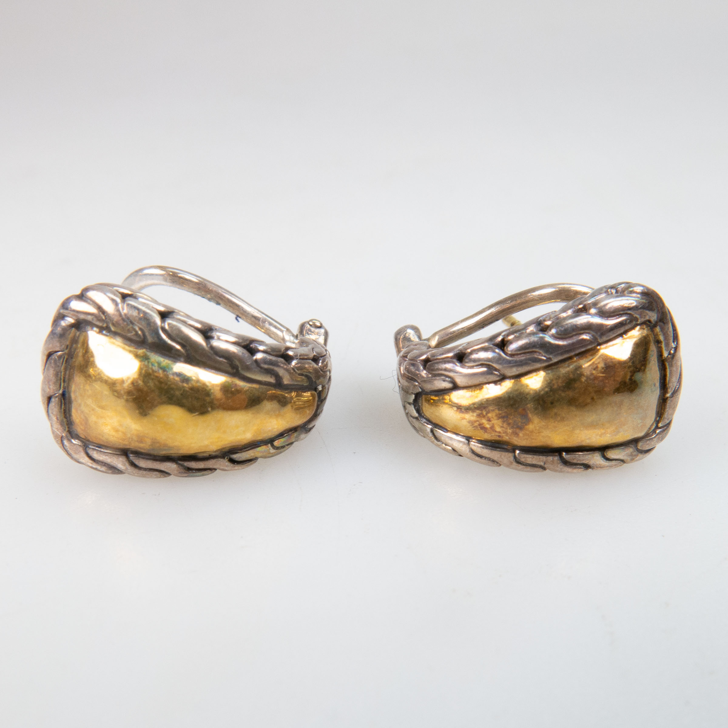 Pair Of John Hardy Sterling Silver And 22k Yellow Gold Earrings