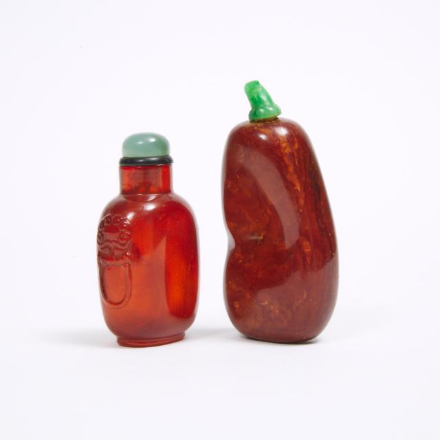 Two Amber Snuff Bottles, Qing Dynasty