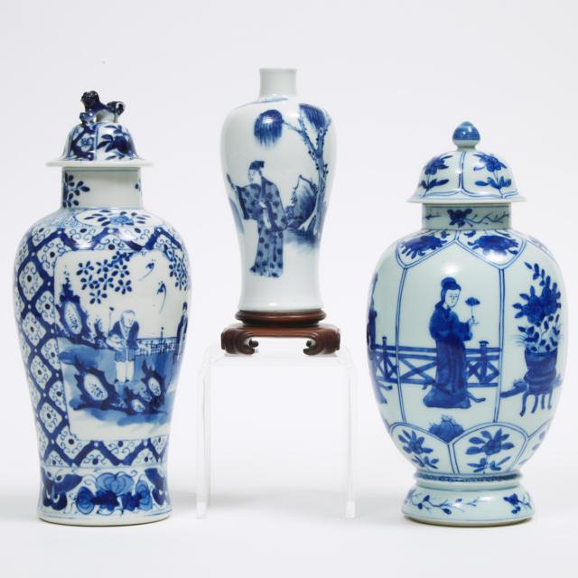 A Group of Three Blue and White Vases, 19th Century and Later