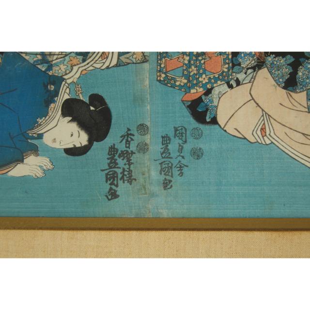 Utagawa Kunisada (Toyokuni III, 1786-1865), Two Triptych Woodblock Prints