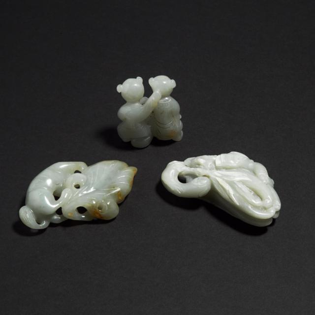 A Group of Three Celadon Jade Carvings