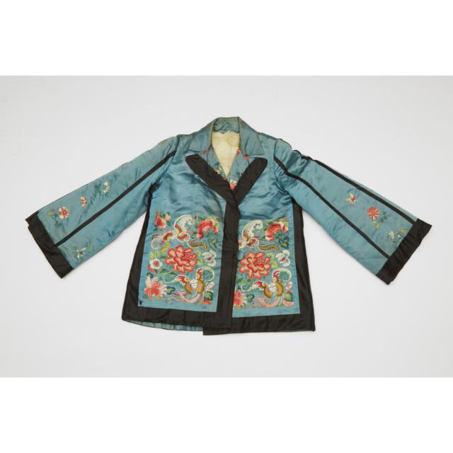 A Chinese Fur-Lined Silk Embroidered Jacket, Late Qing Dynasty