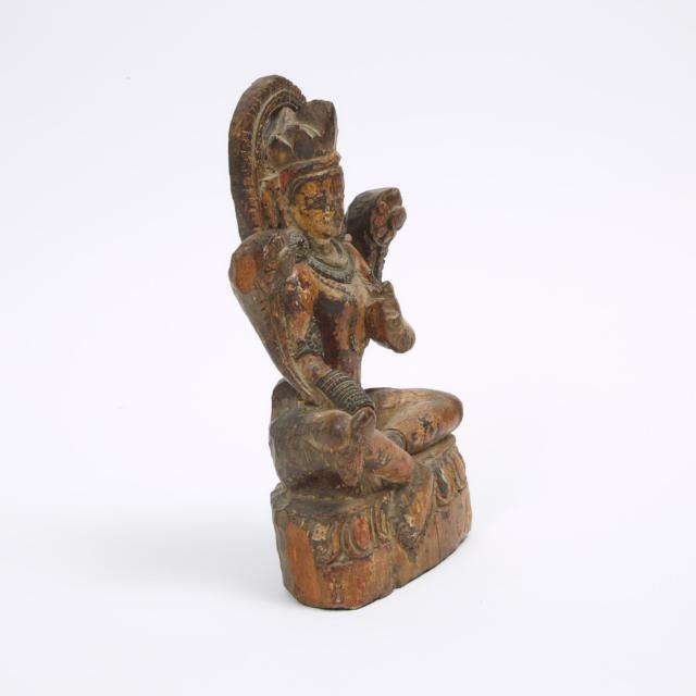 A Carved Wooden Figure of Tara, Nepalese, Possibly 17th/18th Century
