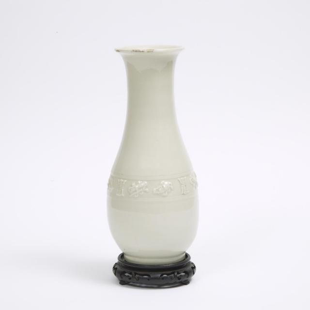 A White-Glazed Moulded 'Shou' Vase, 19th Century or Later