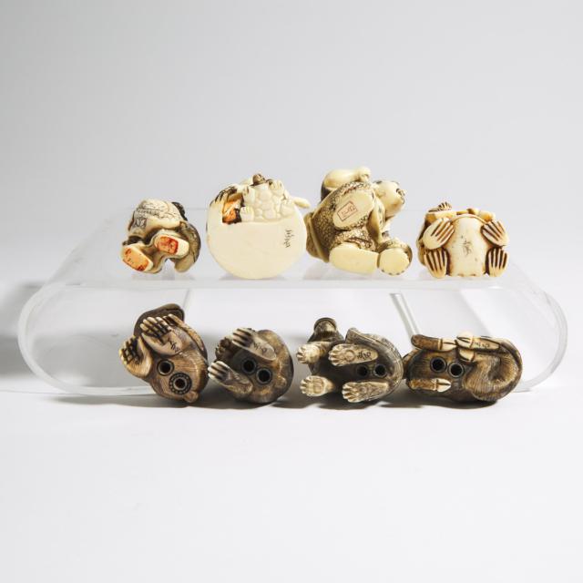 A Group of Eight Ivory Carved Netsuke