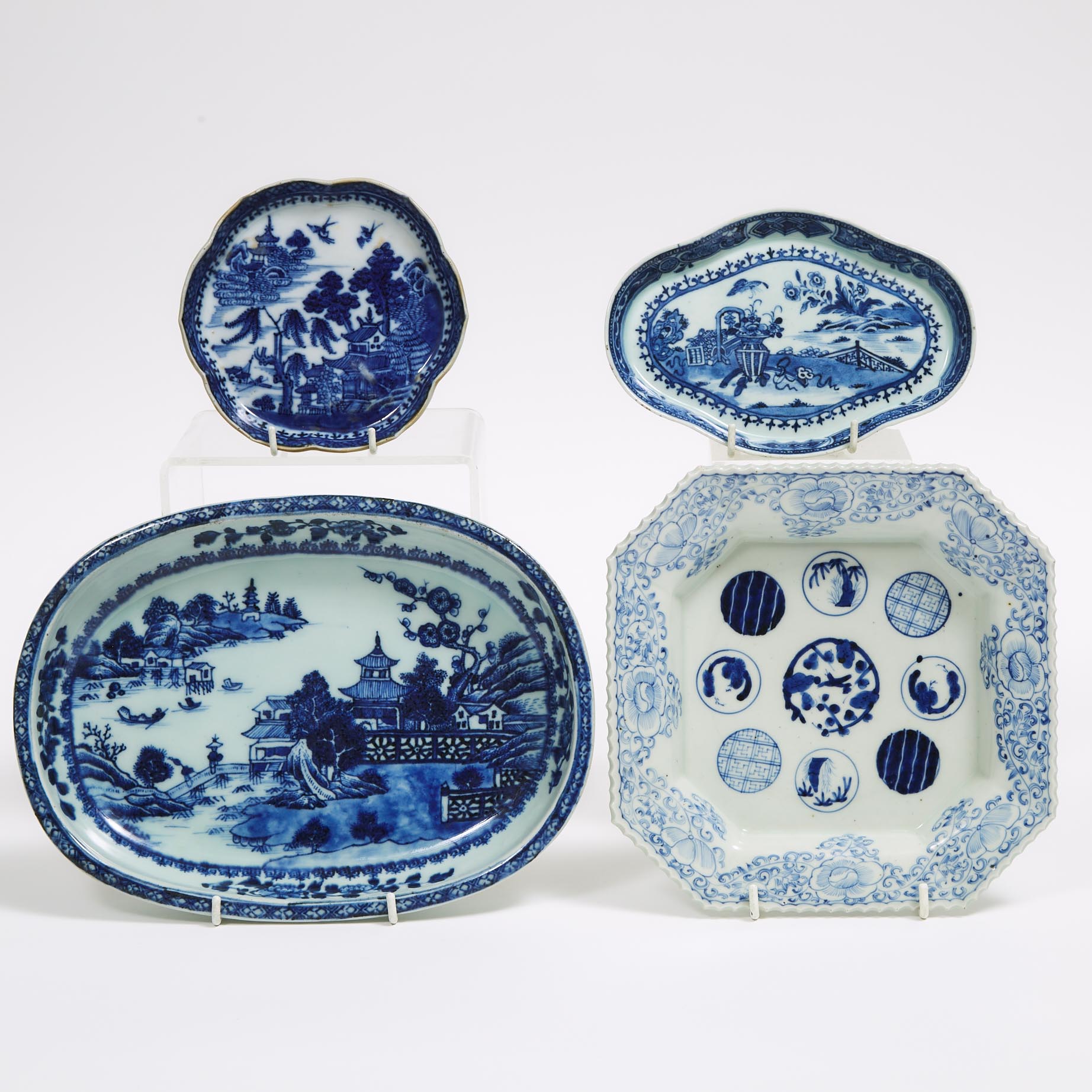 A Group of Four Blue and White Dishes, 19th Century and Later