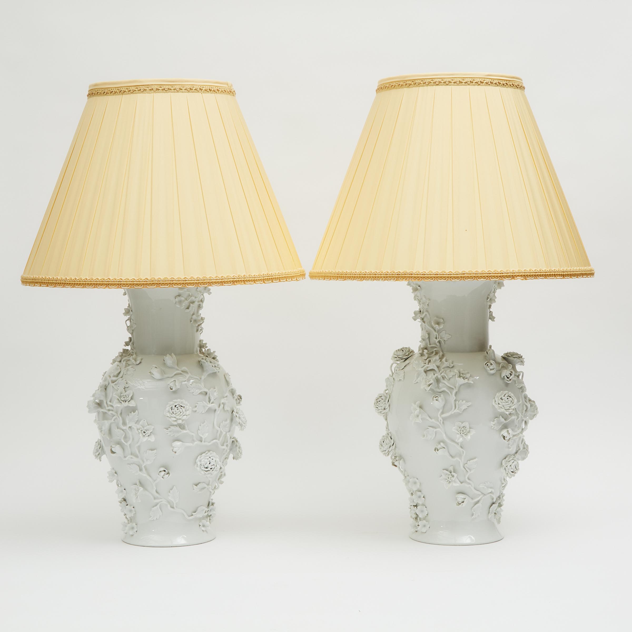 A Pair of Blanc de Chine Style Vase Lamps, 20th Century