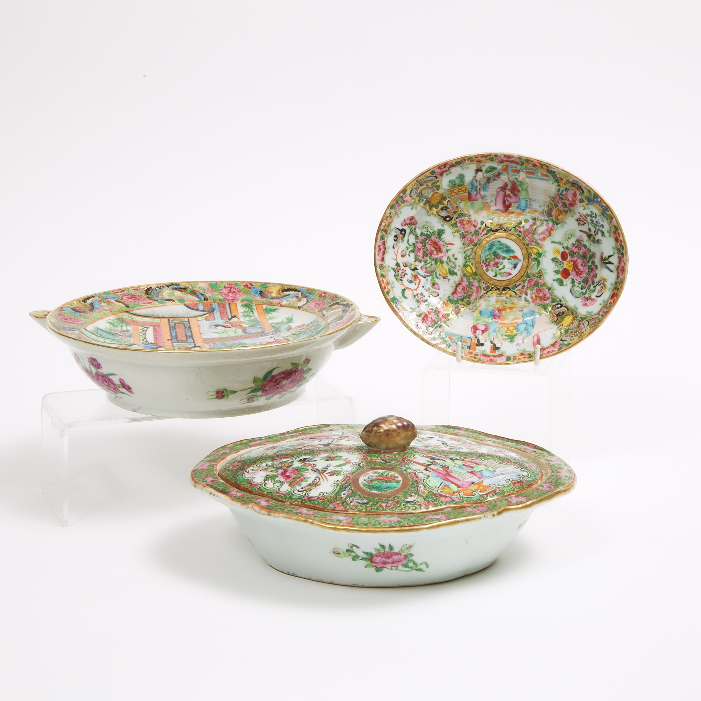 A Group of Three Canton Famille Rose Wares, 19th Century
