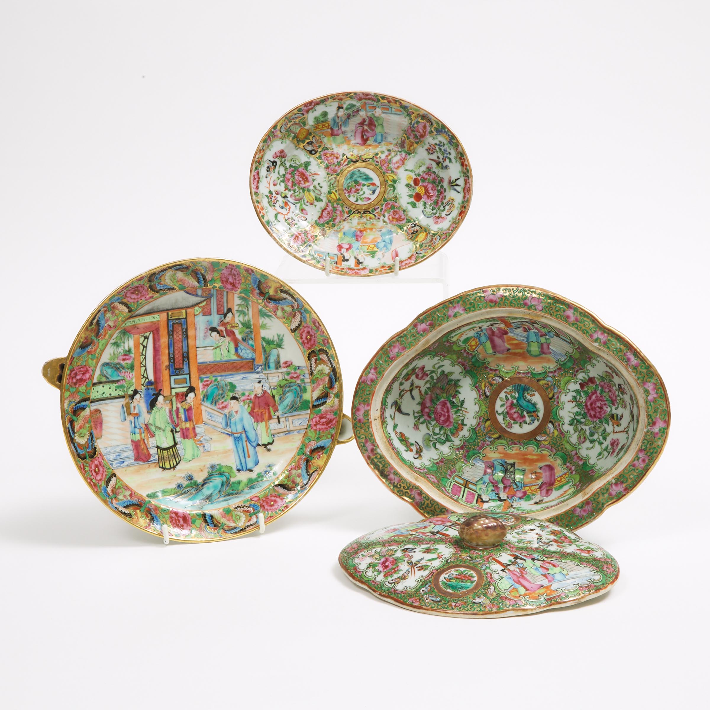 A Group of Three Canton Famille Rose Wares, 19th Century