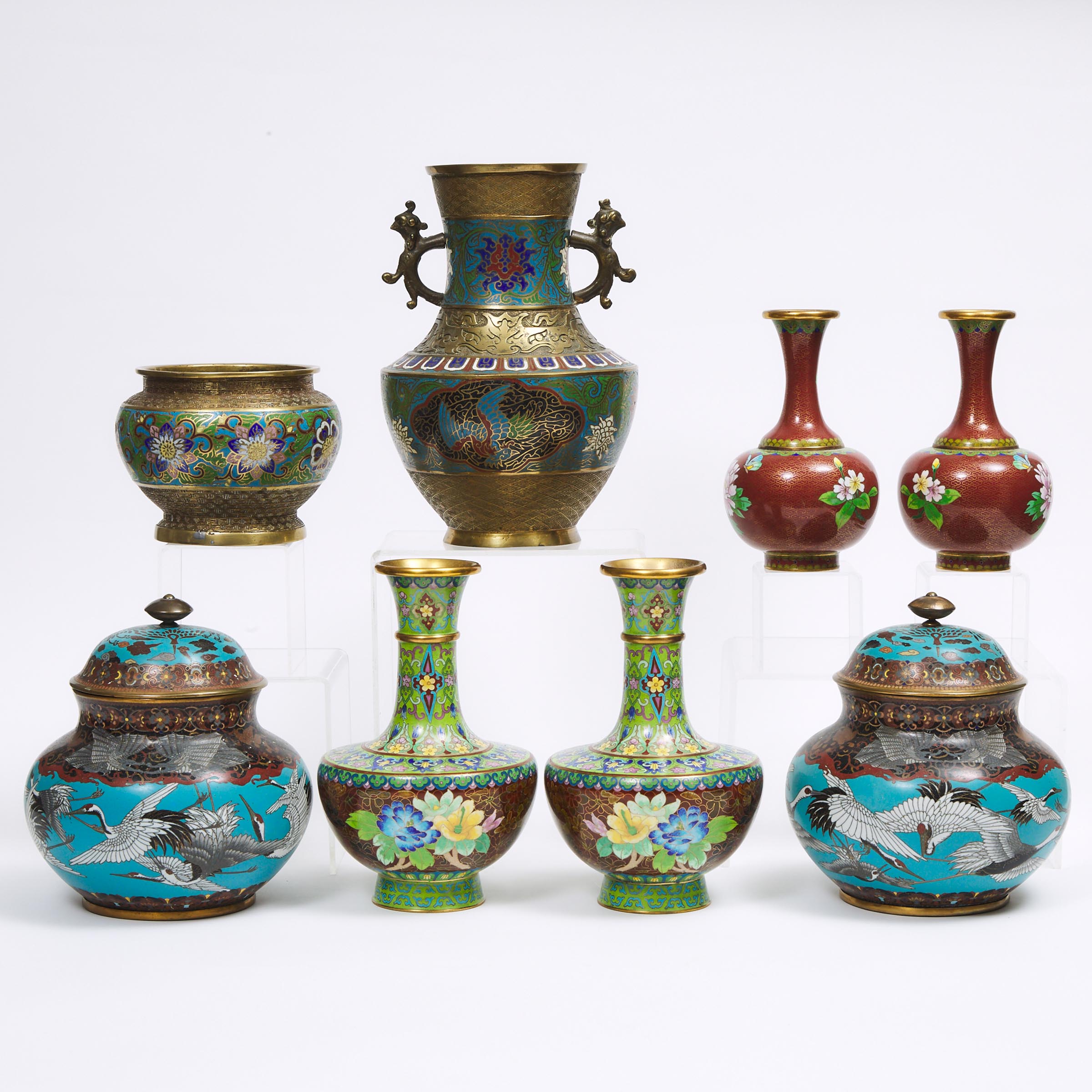 A Group of Eight Cloisonné Vessels