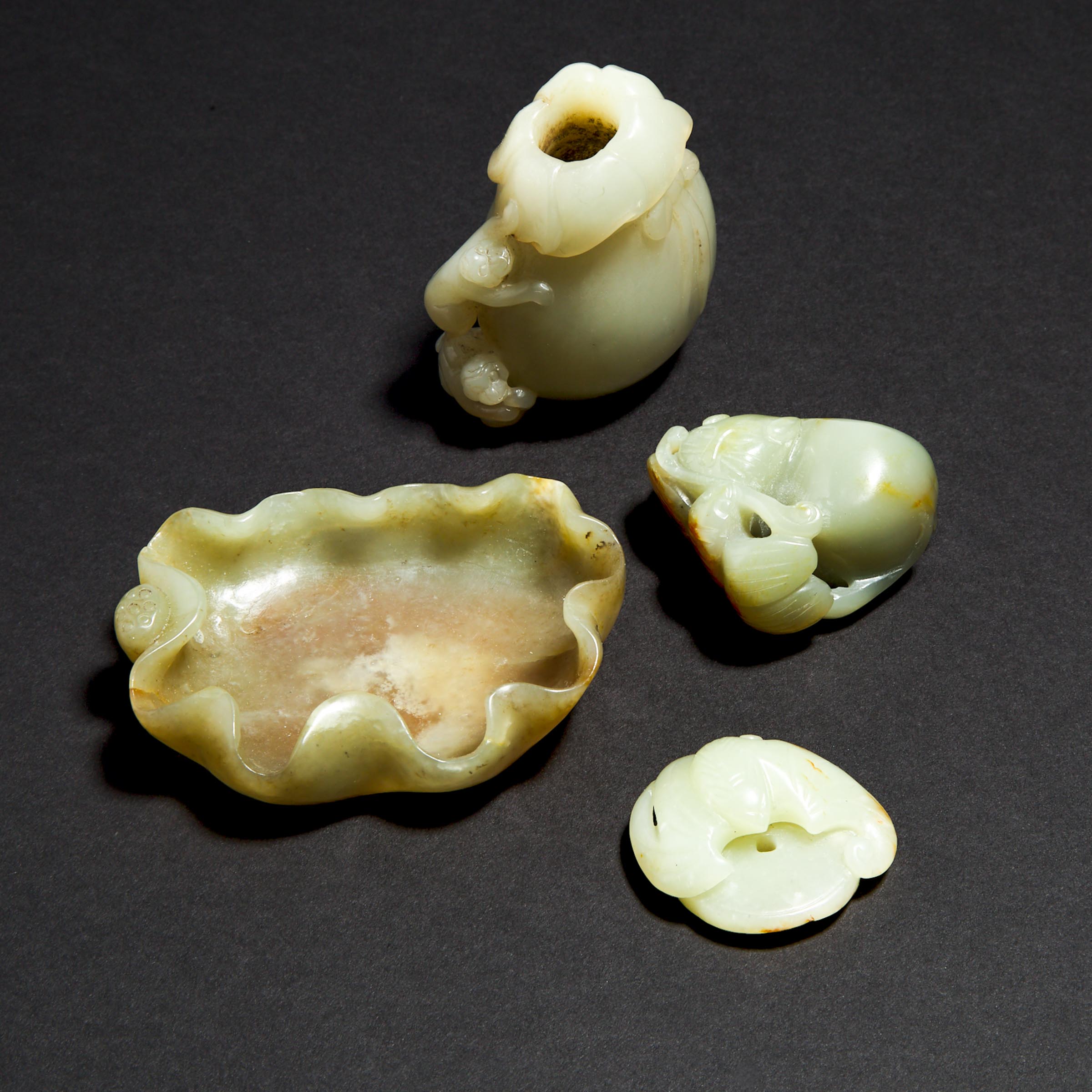 A Group of Four Celadon Jade Carvings