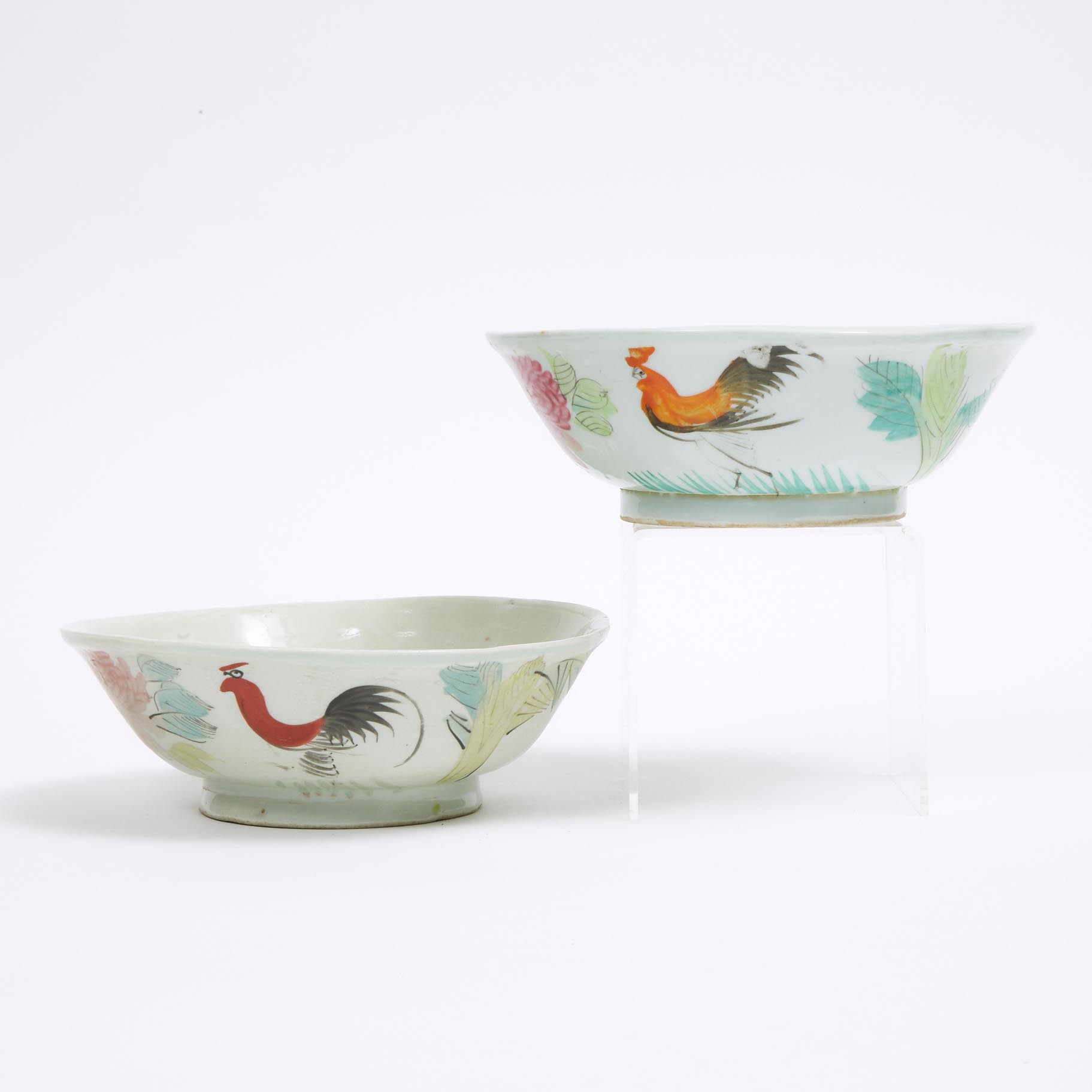 A Pair of Enameled 'Peony and Rooster' Bowls, Republican Period 