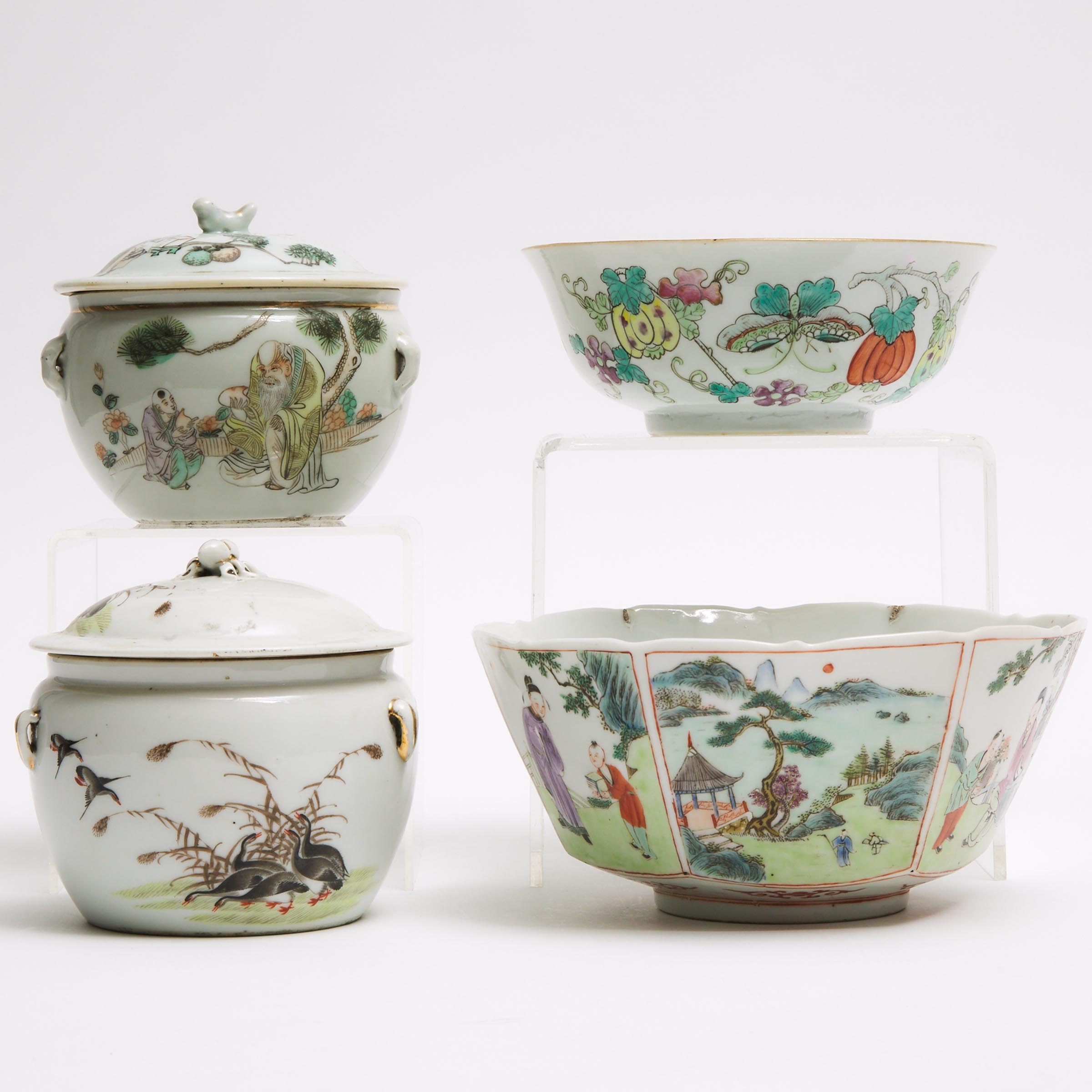 A Group of Four Chinese Enameled Porcelain Wares, 19th Century and Later