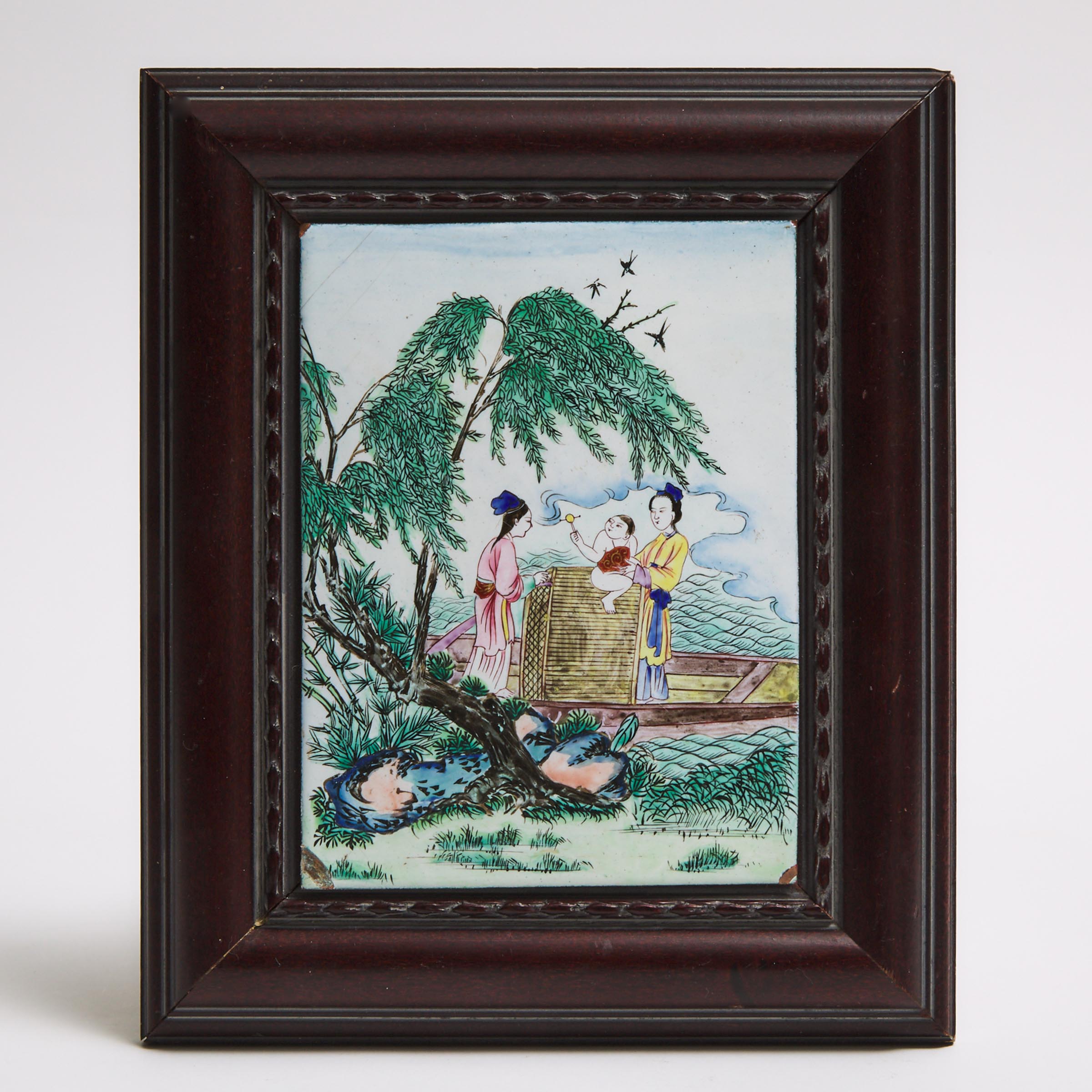 A Canton Enamel Square Panel, Early to Mid 20th Century