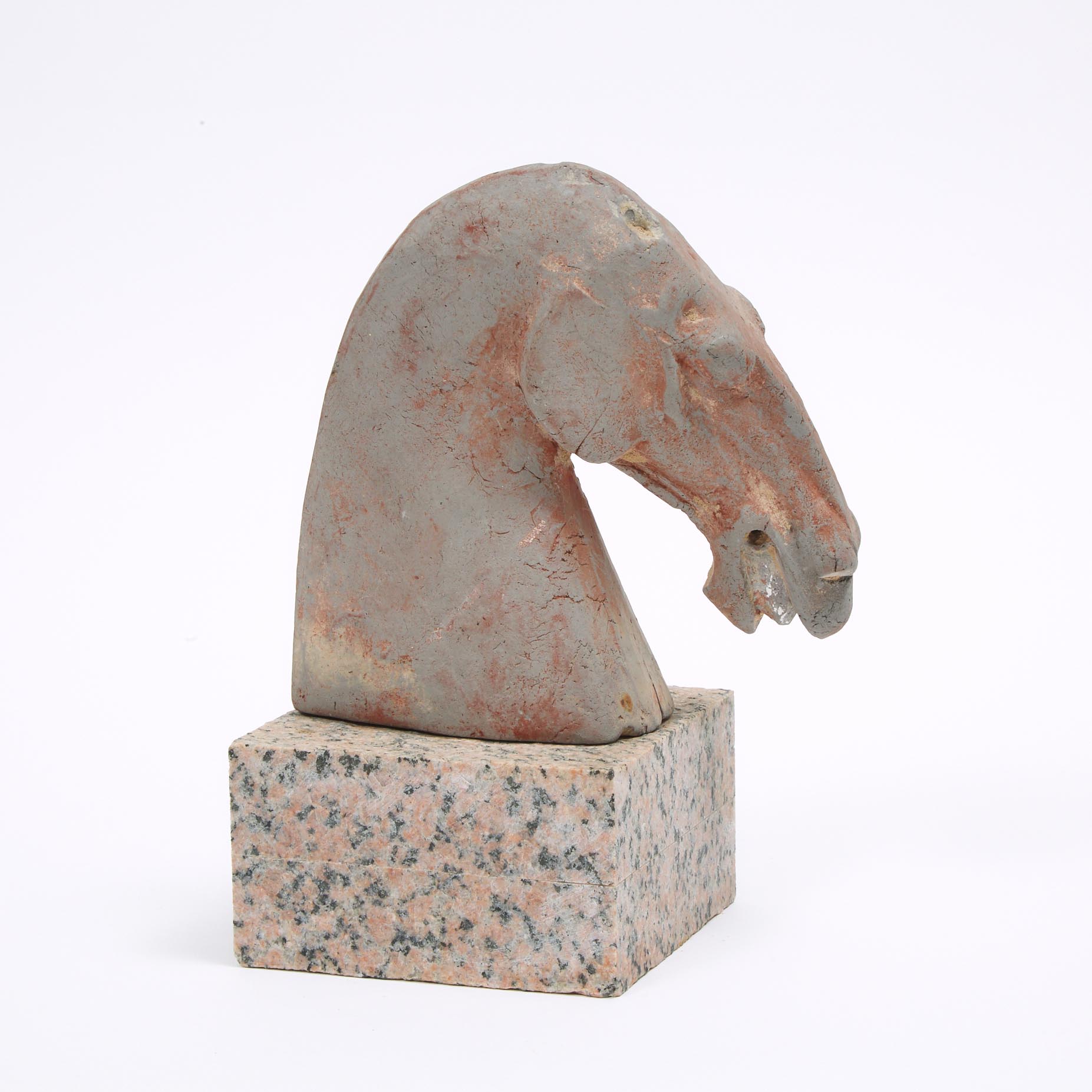 A Pottery Horse Head on a Marble Stand, Possibly Han Dynasty