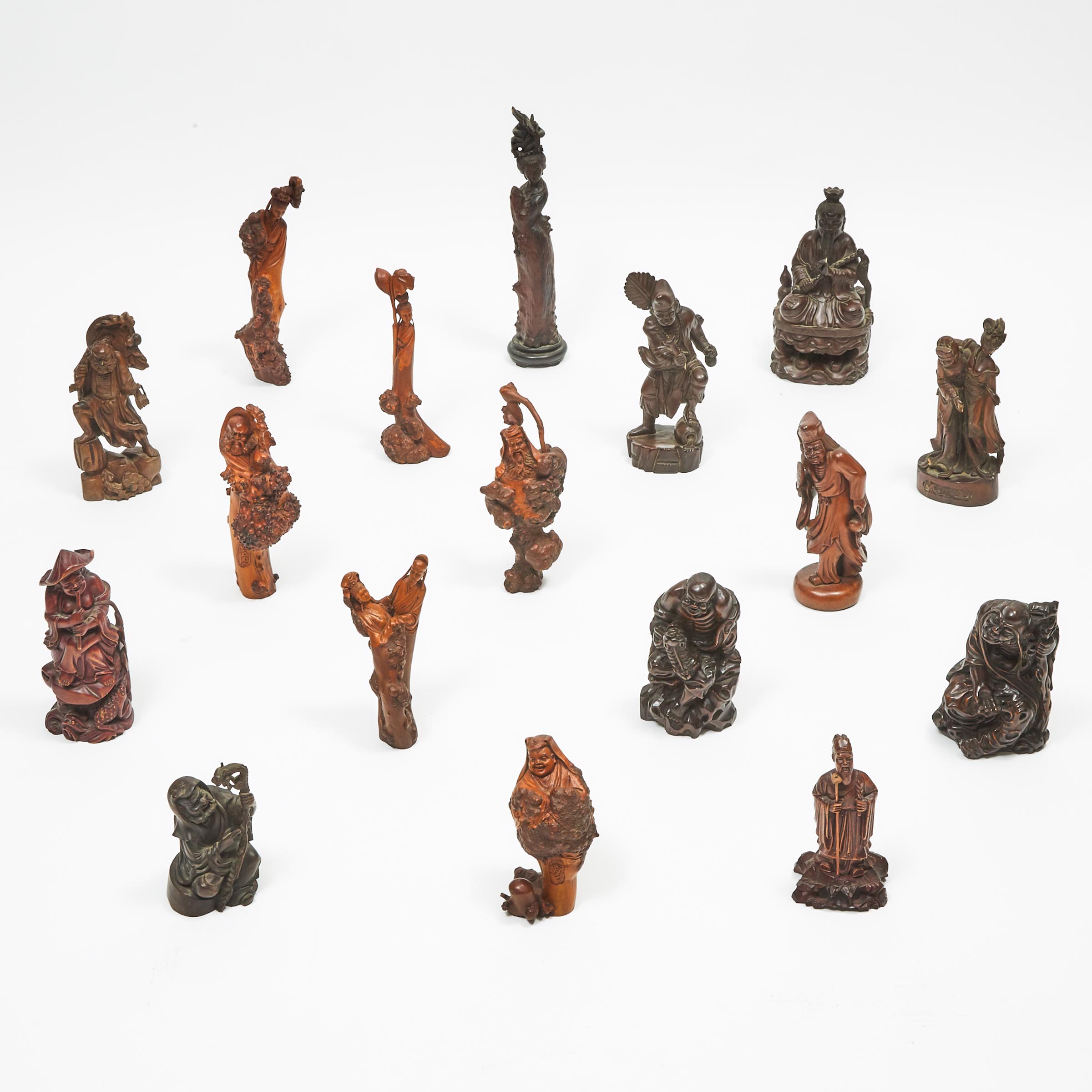 A Group of Seventeen Chinese Wood Carved Figures