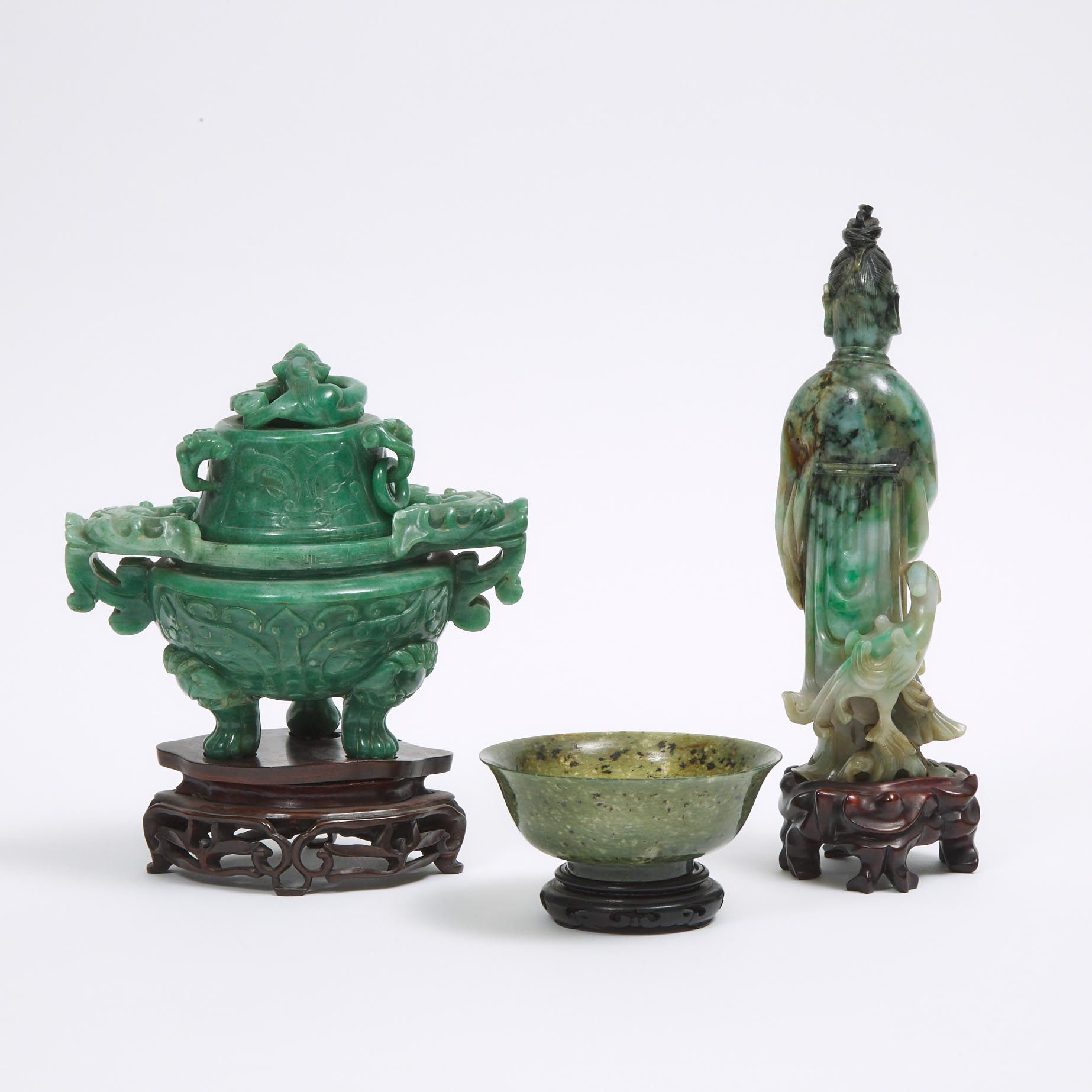 A Group of Three Jadeite and Hardstone Carvings
