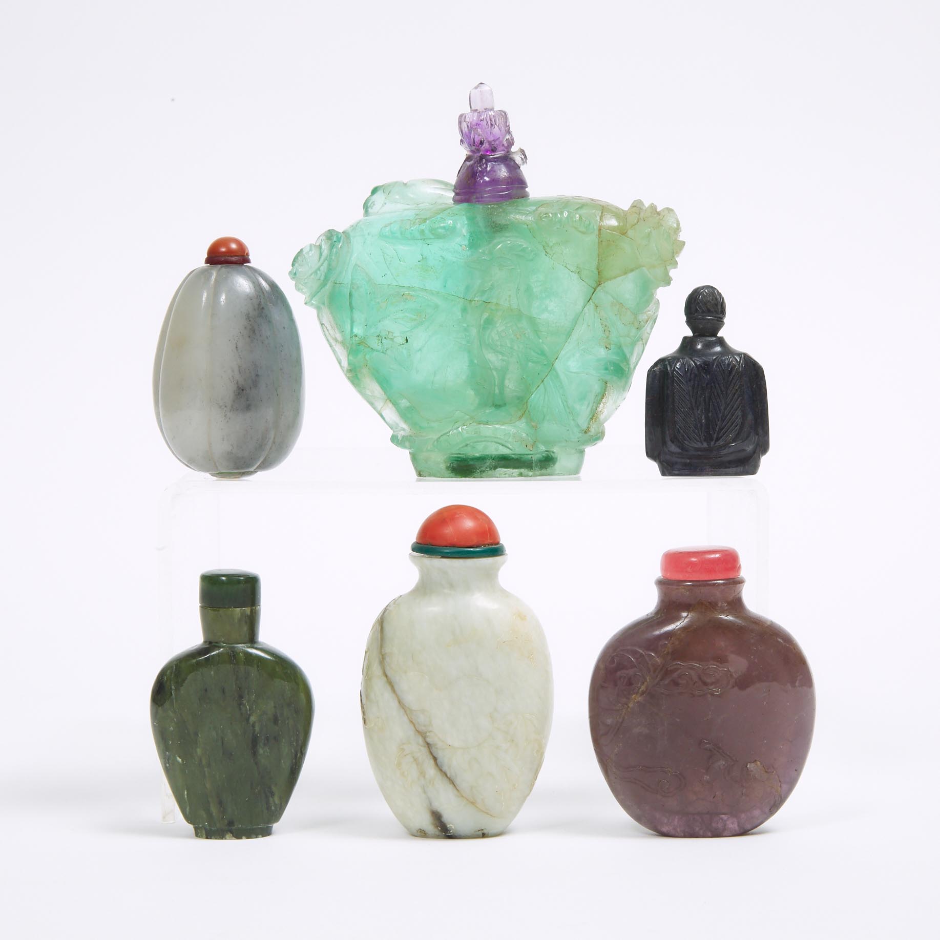 A Group of Six Hardstone Snuff Bottles