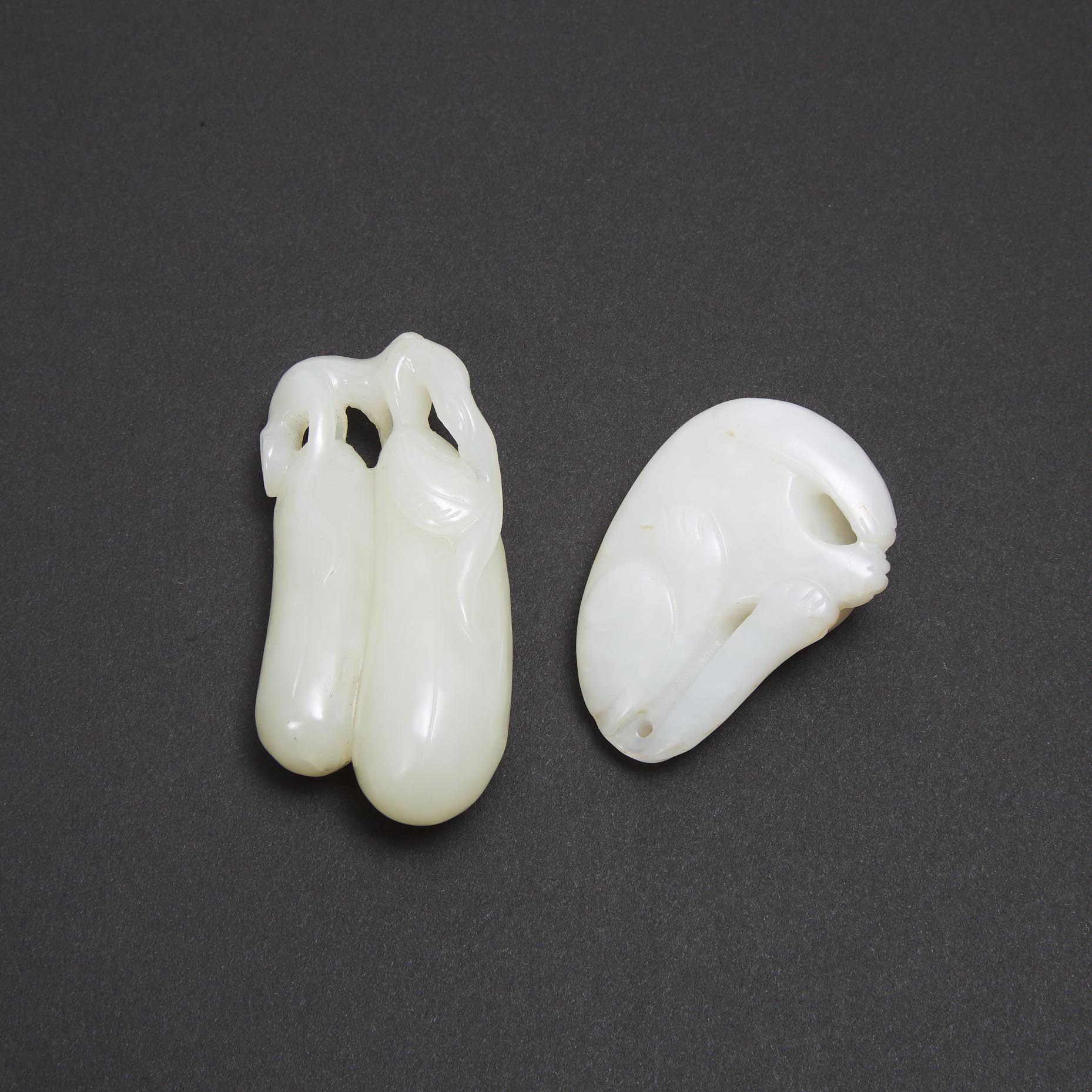 A White Jade ‘Double-Melon’ Carving, together with a White Jade Cat Pendant, 19th/20th Century