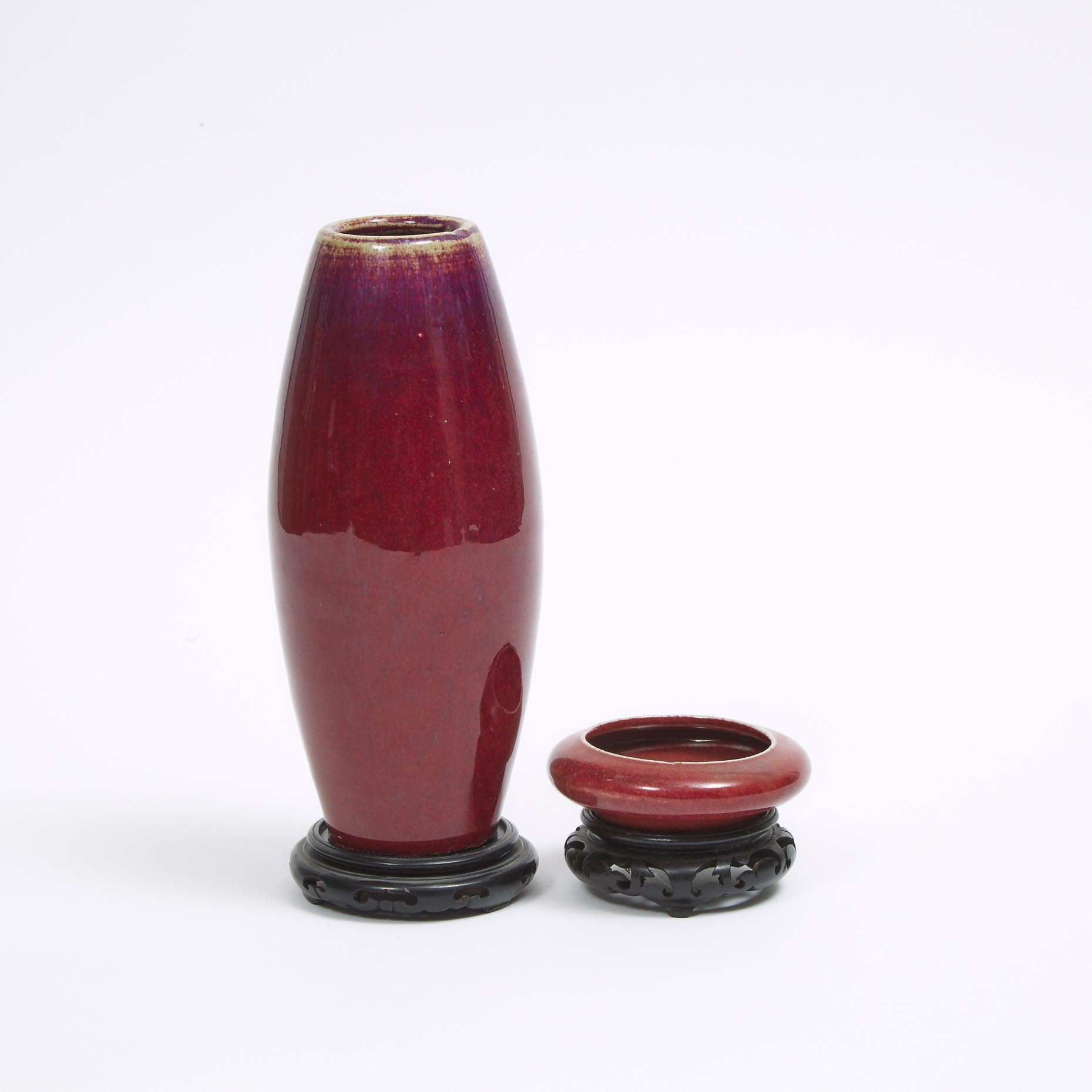 A Flambé-Glazed Olive-Form Vase, together with an Oxblood Brushwasher, 19th/20th Century