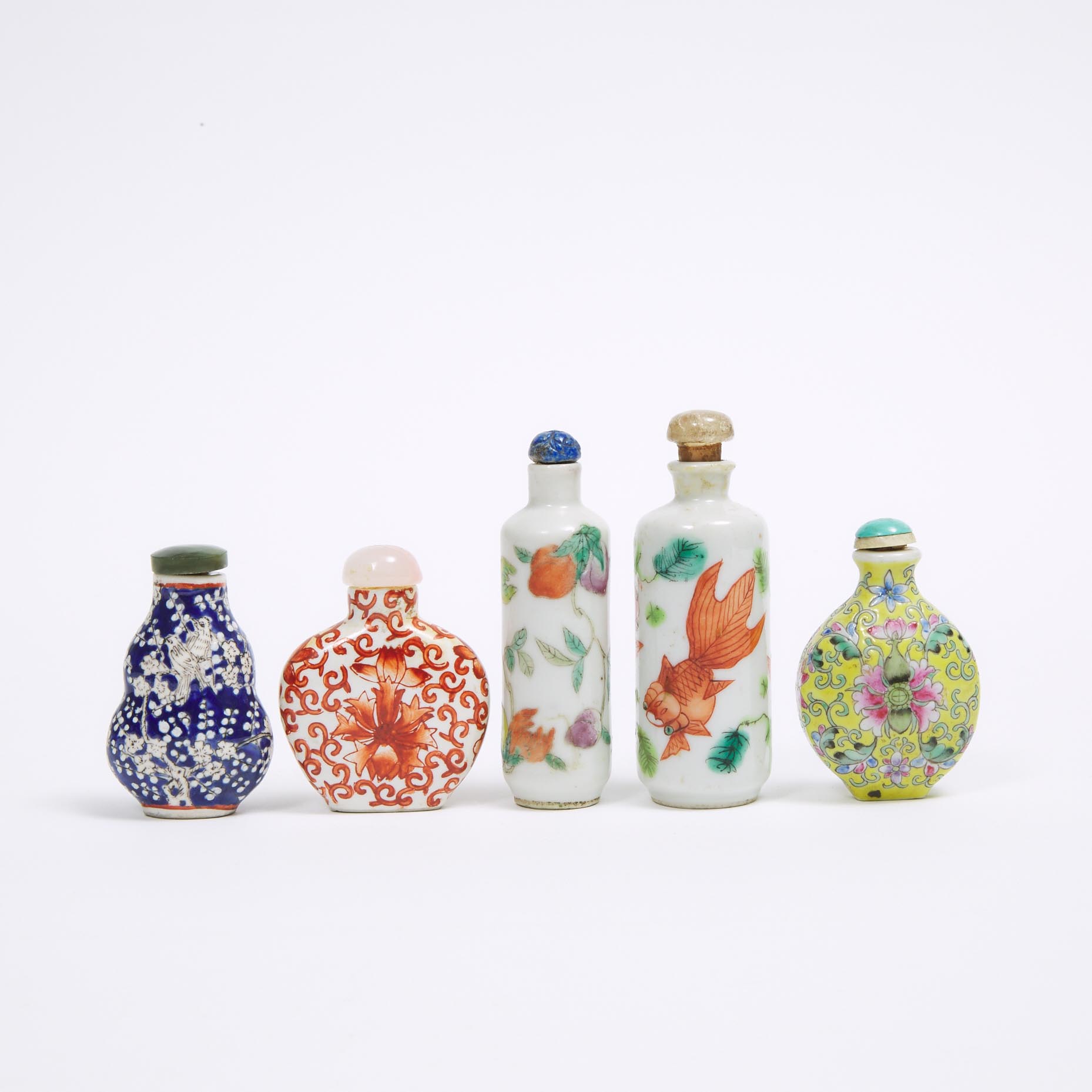 A Group of Five Porcelain Snuff Bottles