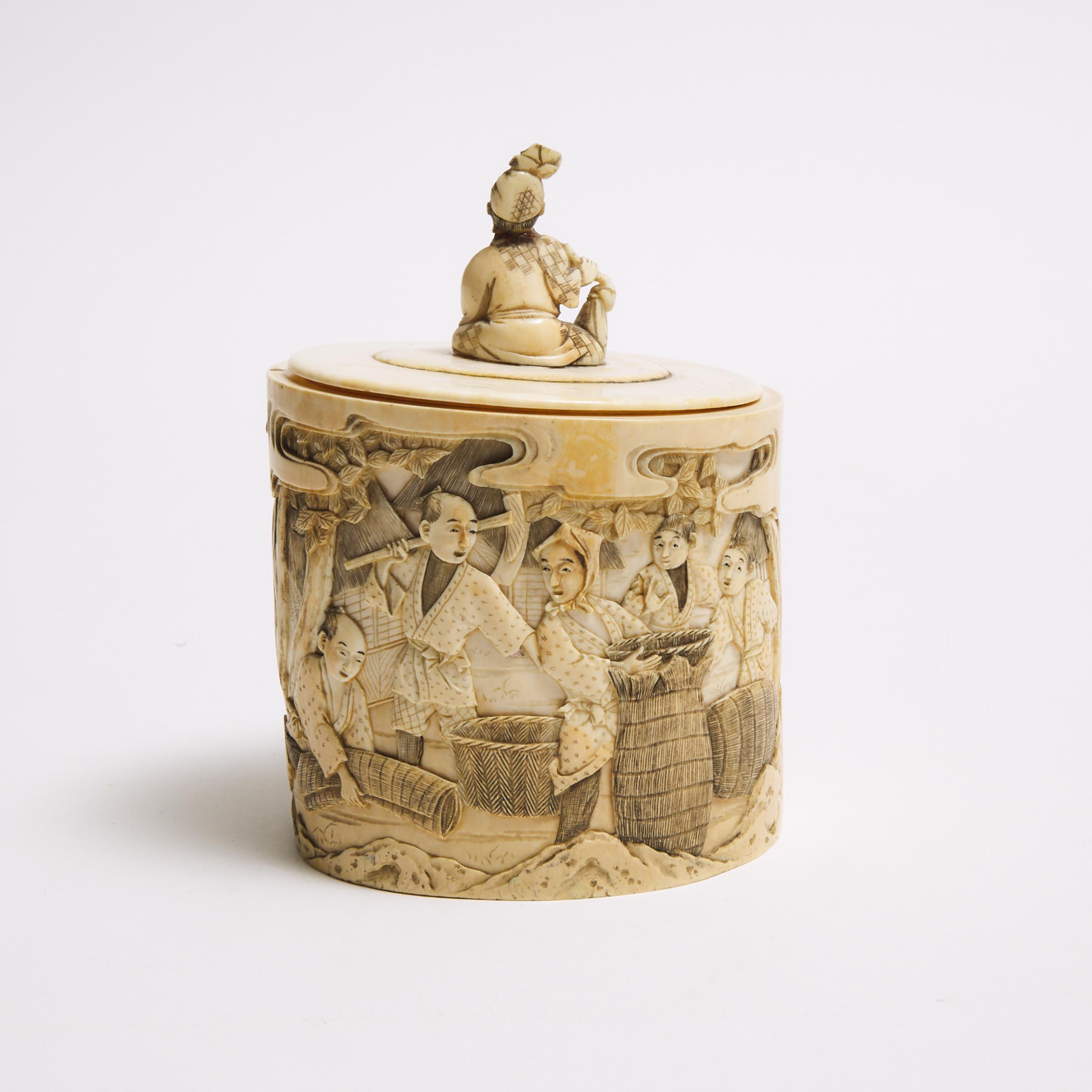 A Japanese Ivory Box and Cover, Meiji Period